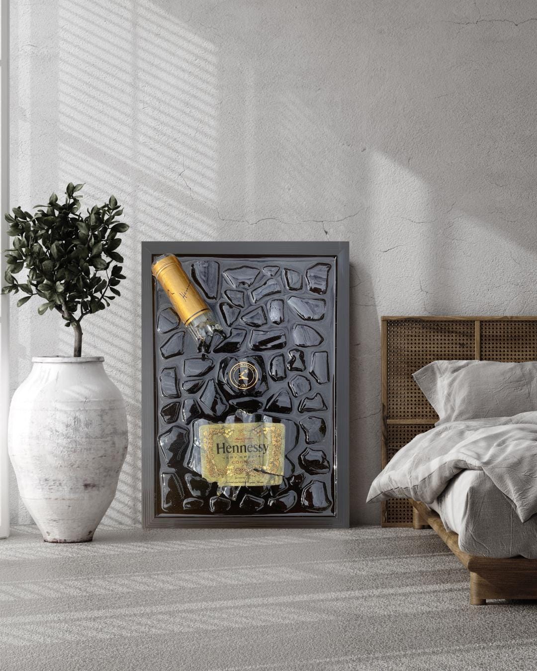 Hennessy Cognac Bottle Art | Luxury Resin Art Piece | Epoxy Broken Bottle Decor | Gifts for Him | Modern Art