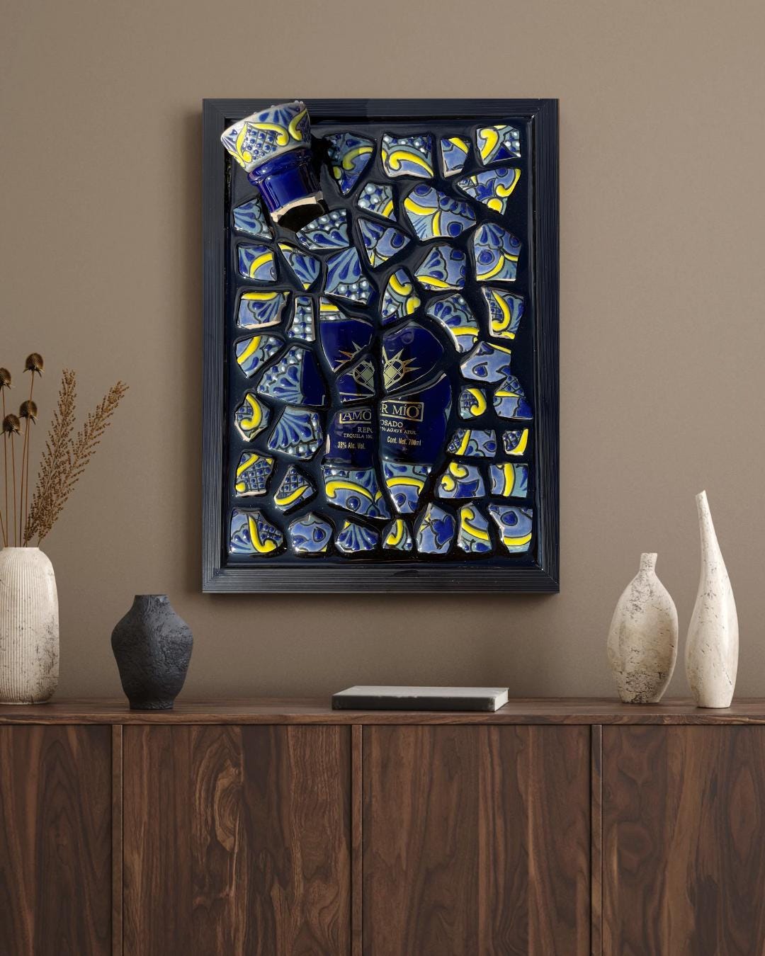 Broken Bottle Art Amor Mio Tequila Epoxy Modern wall Decor