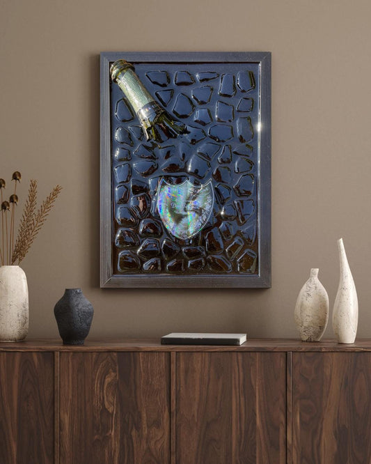 Epoxy Broken Bottle Art Pérignon Champagne Inspired by Lady Gaga 2010 Handmade Wall Decor