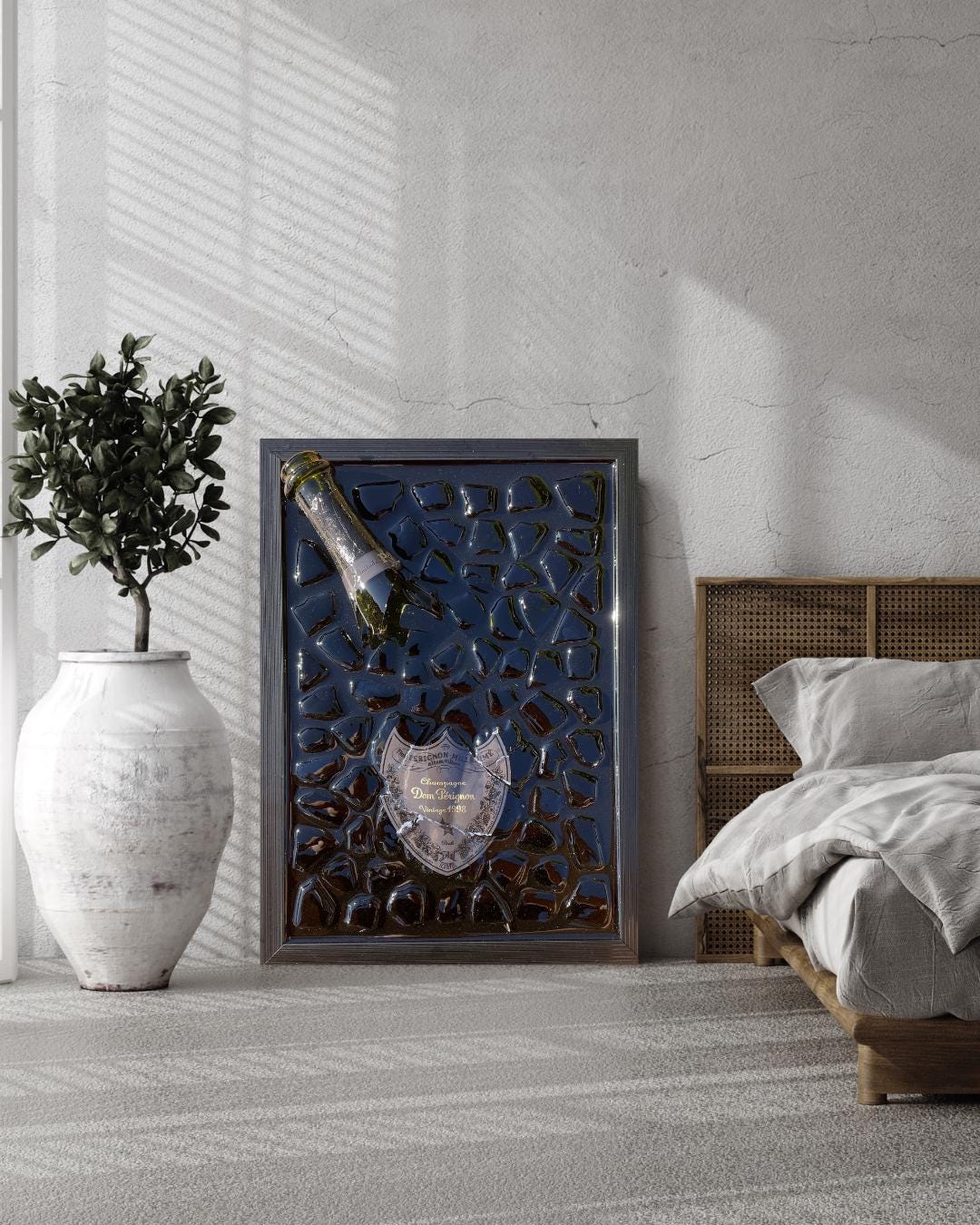Luxury Epoxy Broken Bottle Artwork Featuring Pérignon P2 1998 Champagne Bottle | Handmade Resin Art