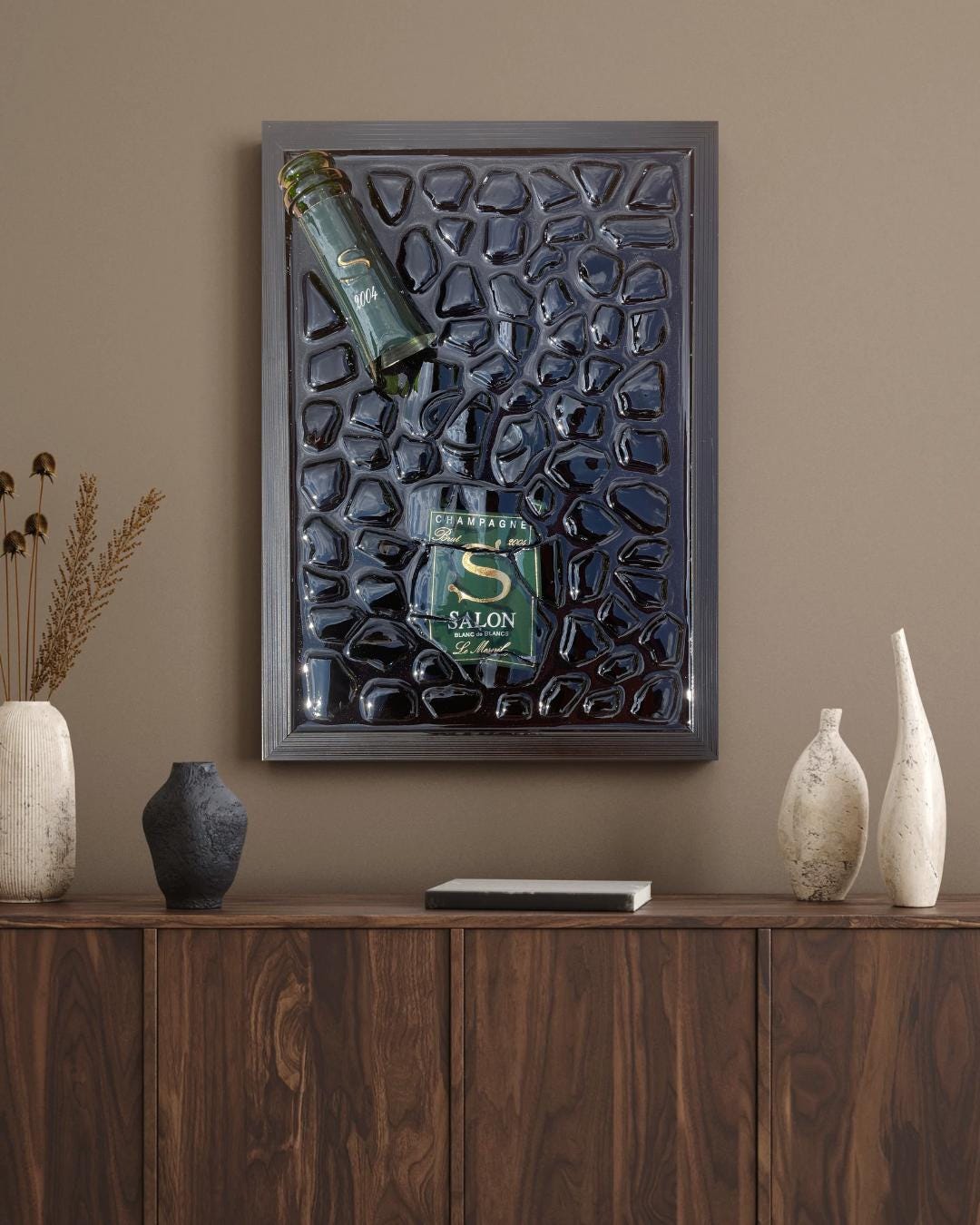 Luxury Epoxy Art | Broken Bottle Art | Salon Champagne 2004 | Resin Decor | Unique Gift for Him | Man Cave Art