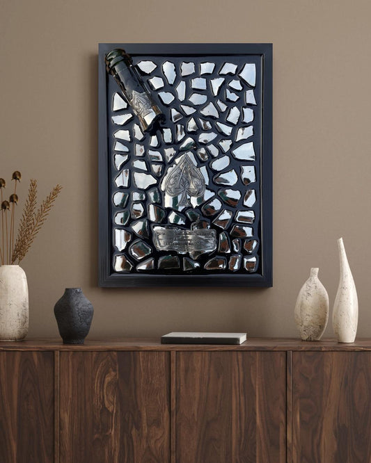 Brignac Champagne Broken Bottle Epoxy Art Silver and Black Tones