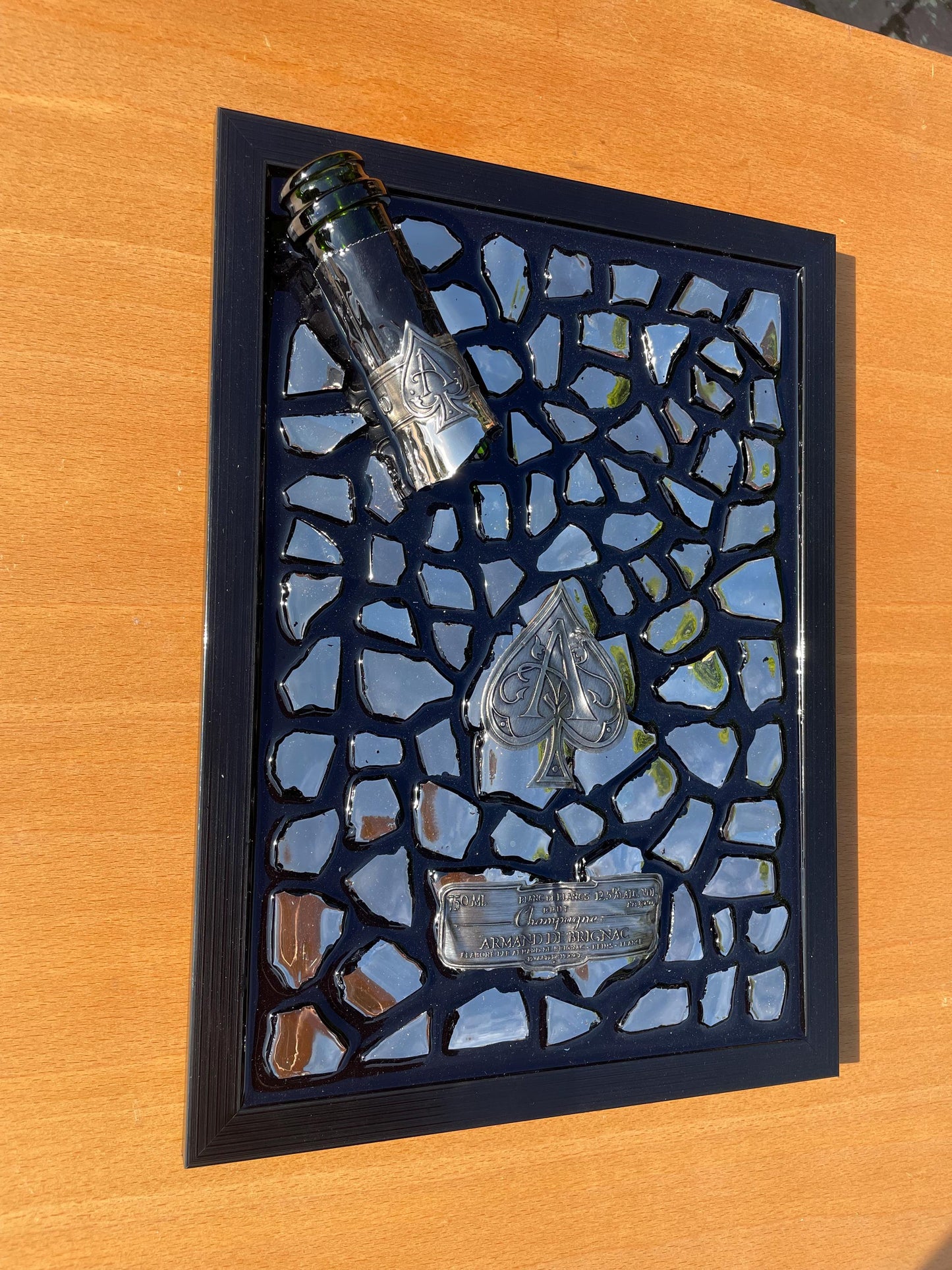Brignac Champagne Broken Bottle Epoxy Art Silver and Black Tones