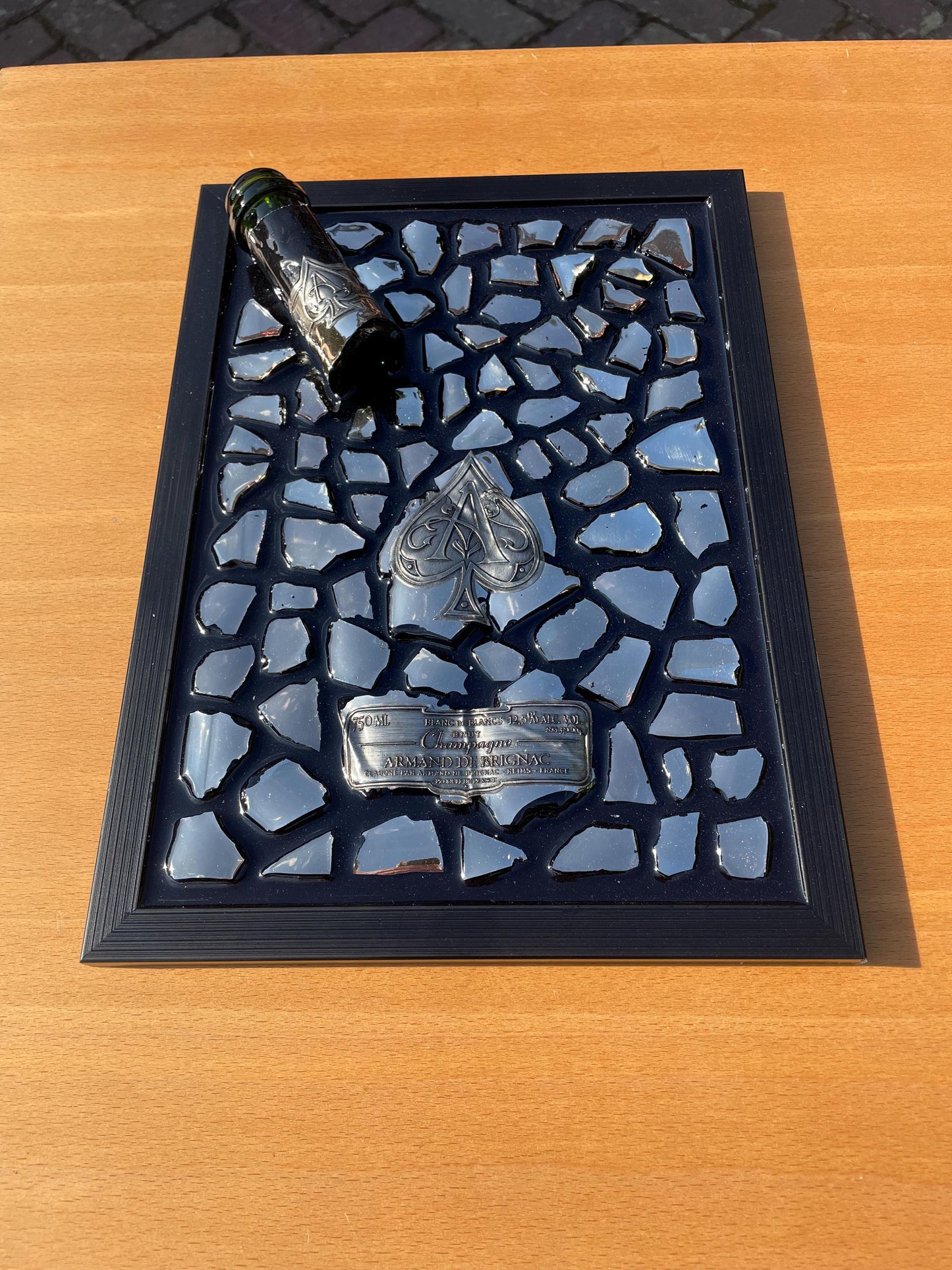 Brignac Champagne Broken Bottle Epoxy Art Silver and Black Tones