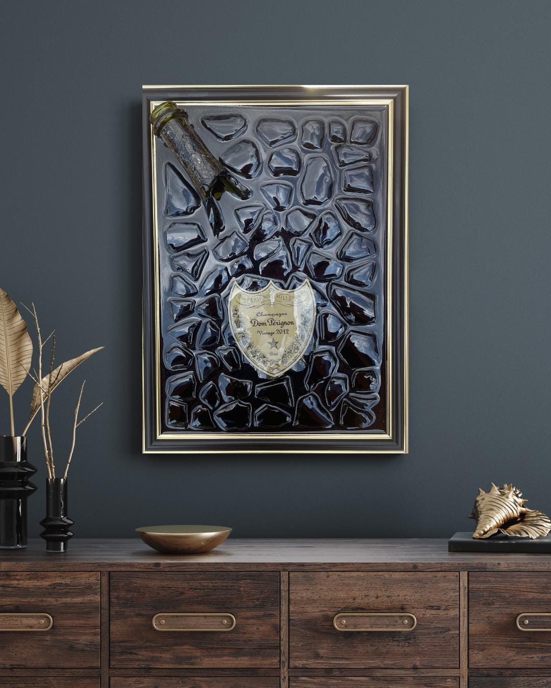 Luxury Epoxy Broken Bottle Artwork | Pérignon Champagne Bottle Art | Resin Decor | Gift for Him | Home Decor