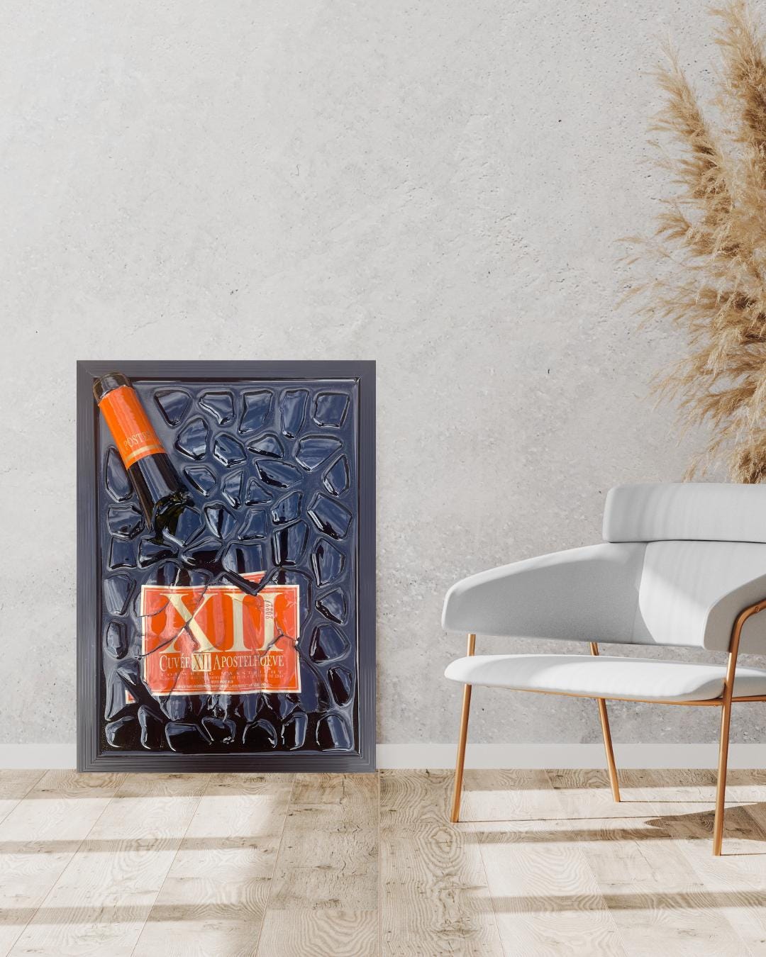 Epoxy Broken Wine Bottle Art: Cuvée XII Apostelhoeve, Luxury Home Decor