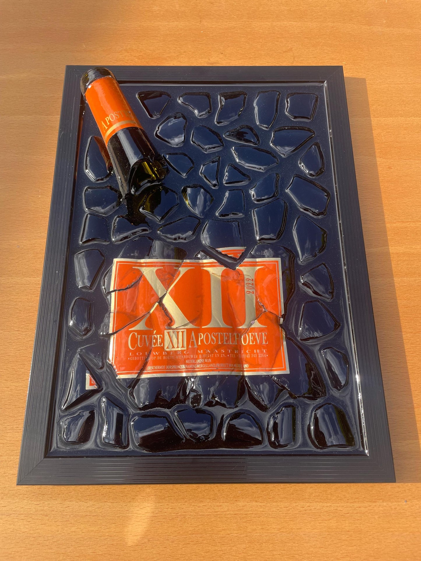 Epoxy Broken Wine Bottle Art: Cuvée XII Apostelhoeve, Luxury Home Decor