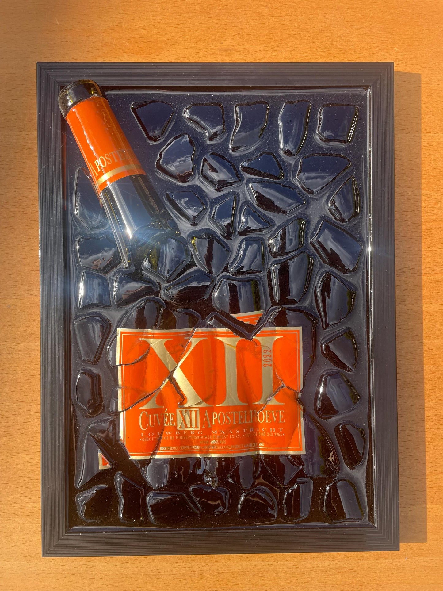 Epoxy Broken Wine Bottle Art: Cuvée XII Apostelhoeve, Luxury Home Decor