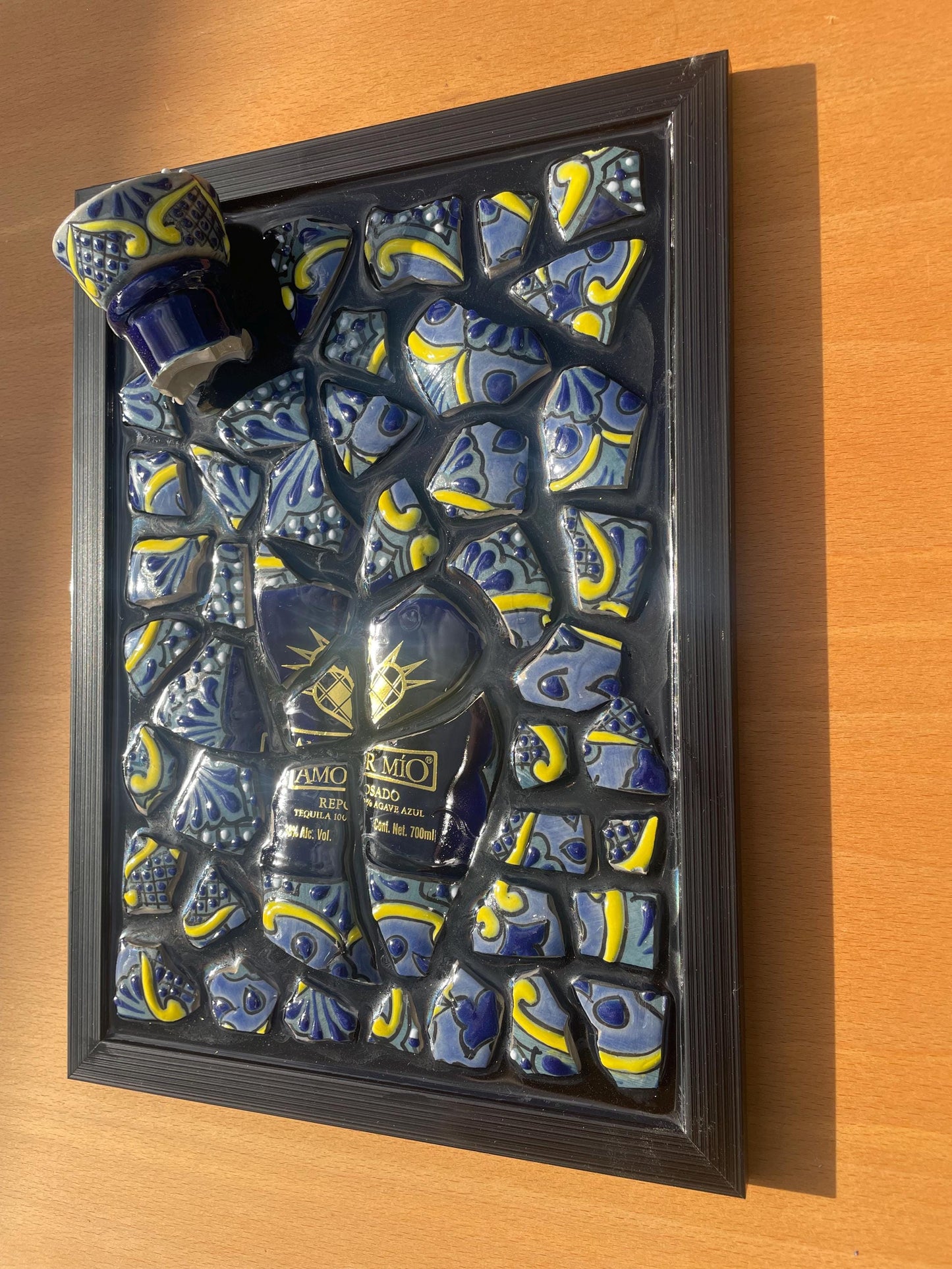 Broken Bottle Resin Artwork | Amor Mio Tequila Display | Luxury Epoxy Art | Gift For Him | Office Decor
