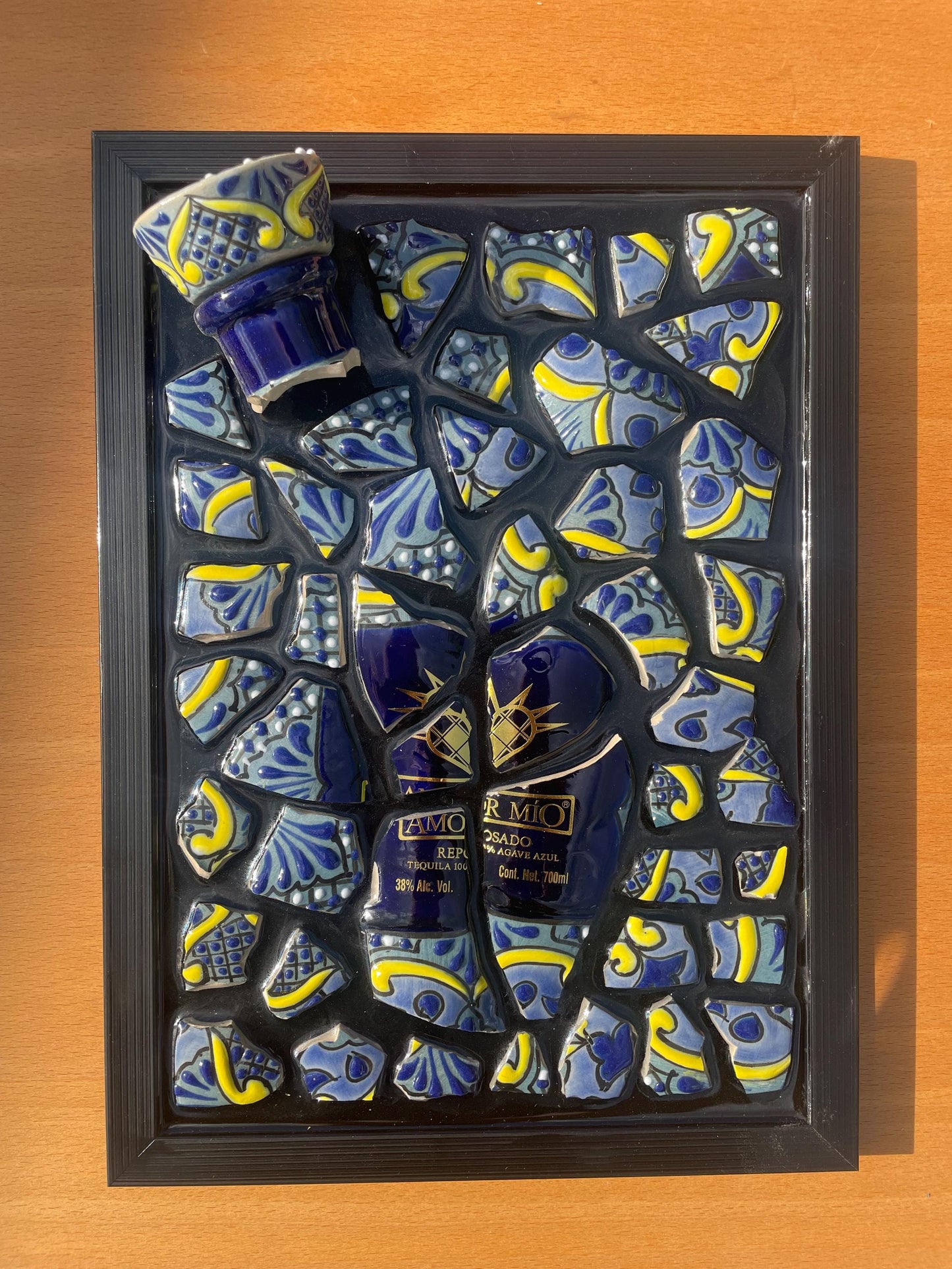 Broken Bottle Resin Artwork | Amor Mio Tequila Display | Luxury Epoxy Art | Gift For Him | Office Decor