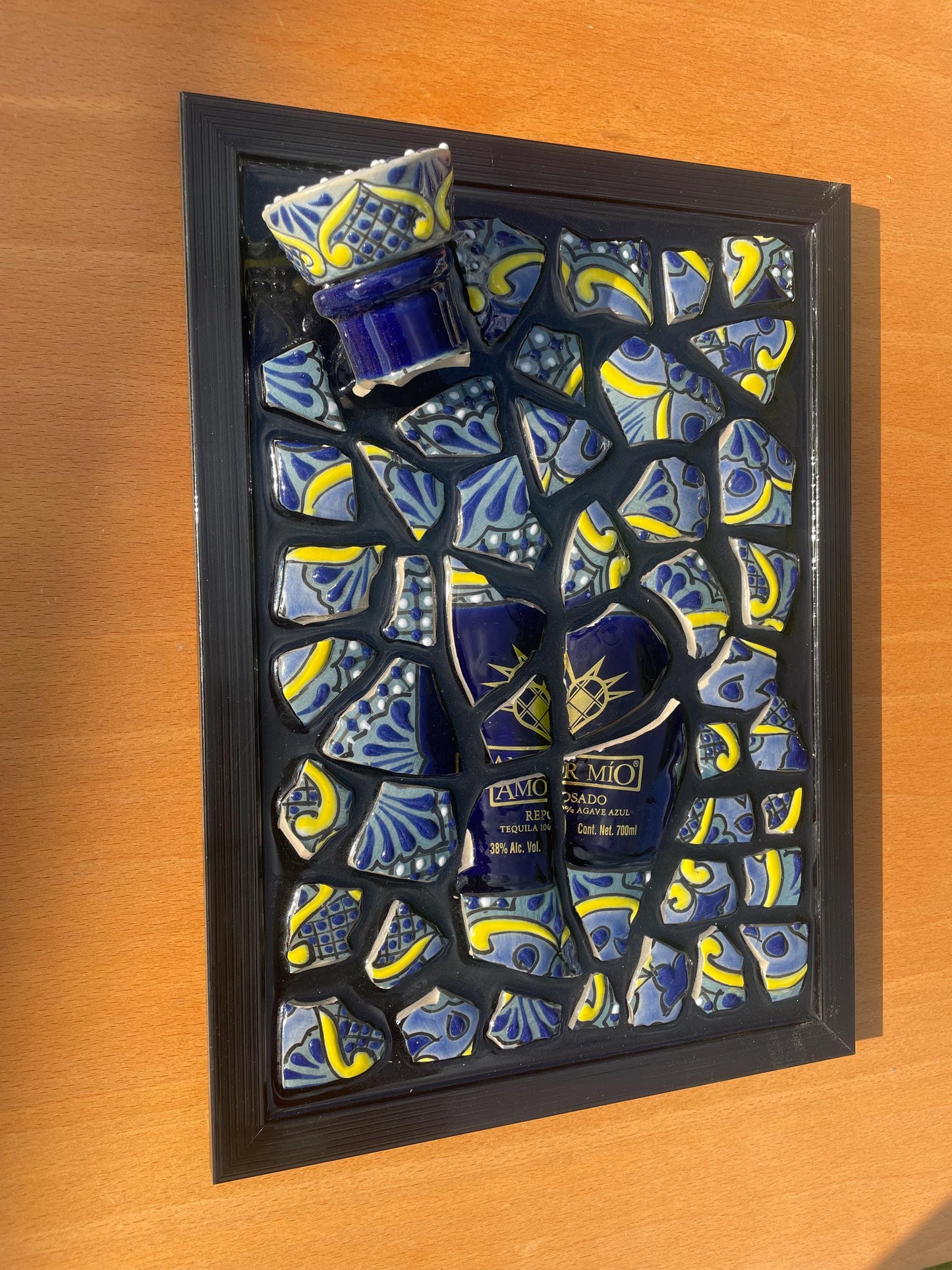 Broken Bottle Resin Artwork | Amor Mio Tequila Display | Luxury Epoxy Art | Gift For Him | Office Decor