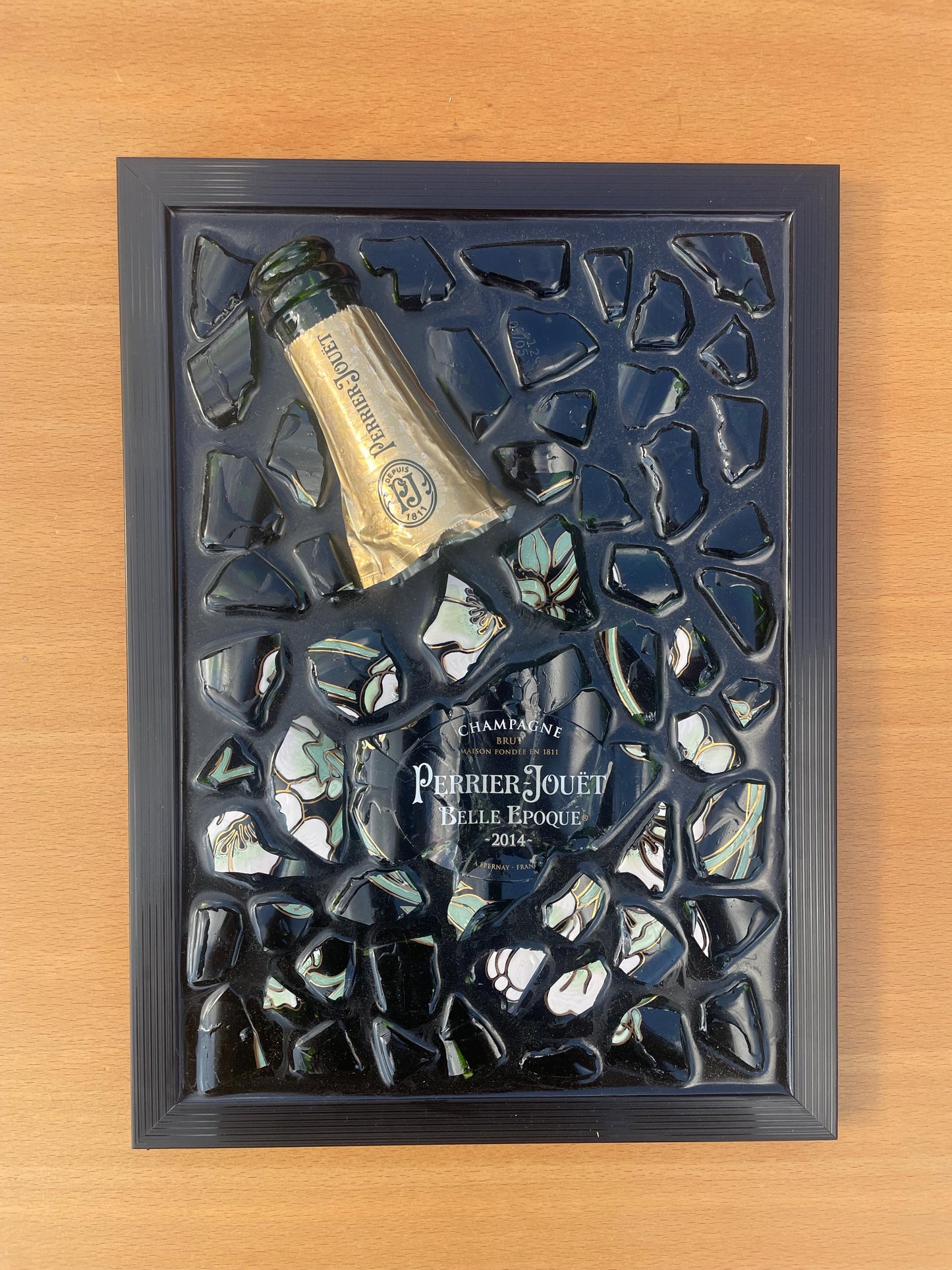 Broken Bottle Art Featuring Perrier-Jouët Champagne Bottle | Gifts for Him | Epoxy Resin Art | Unique Decor | Epoxy art