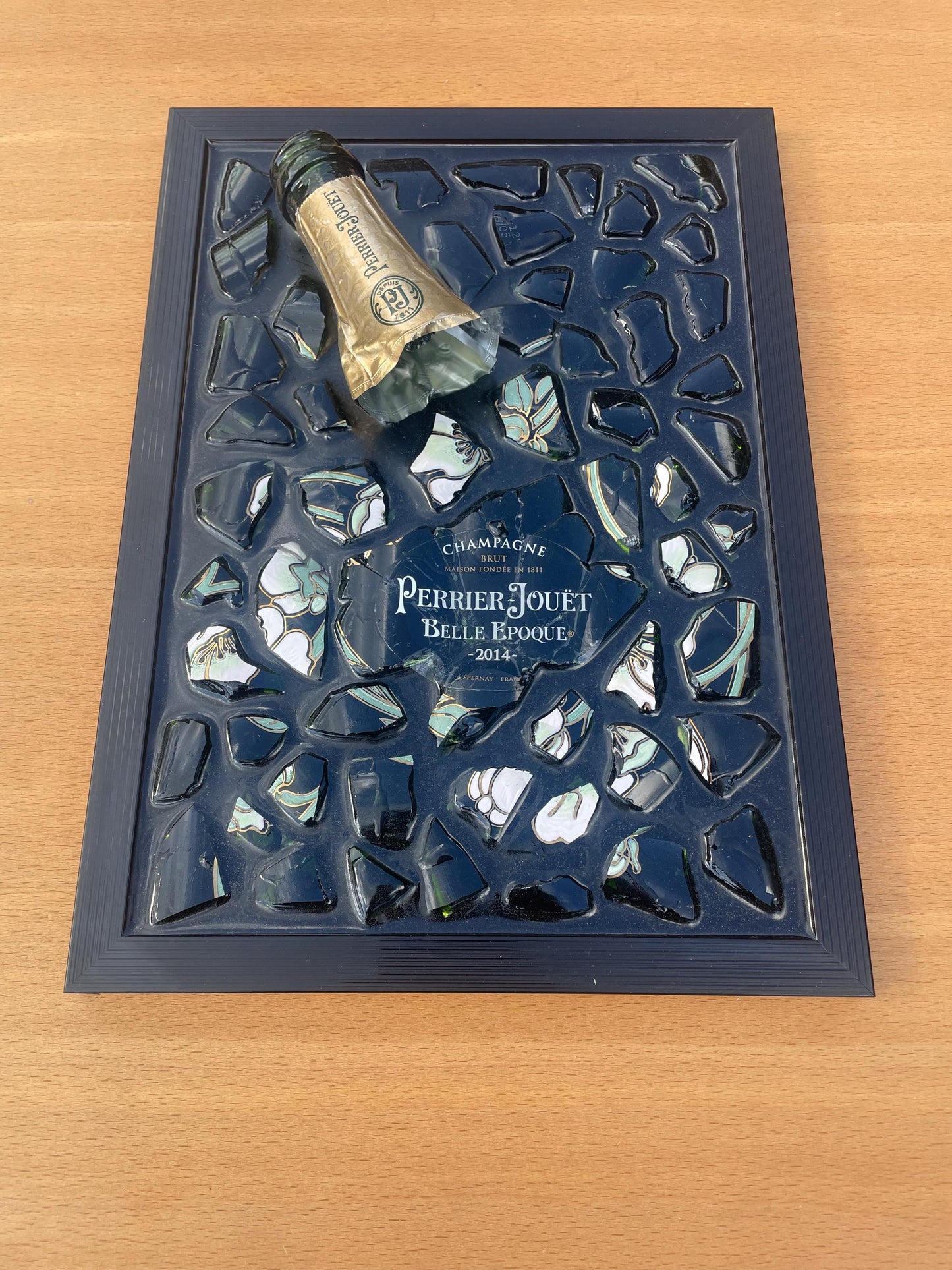 Broken Bottle Art Featuring Perrier-Jouët Champagne Bottle | Gifts for Him | Epoxy Resin Art | Unique Decor | Epoxy art