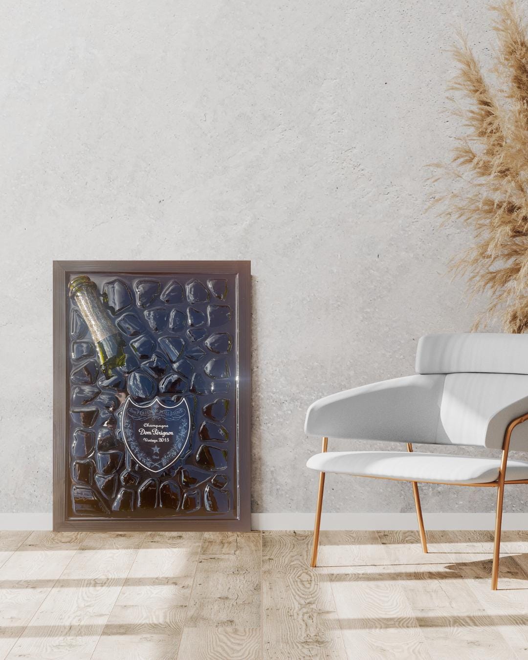 Broken Bottle Art | White Luminous 2015 Champagne Bottle | Luxury Epoxy | Resin Art | Gift for Him | Home Decor