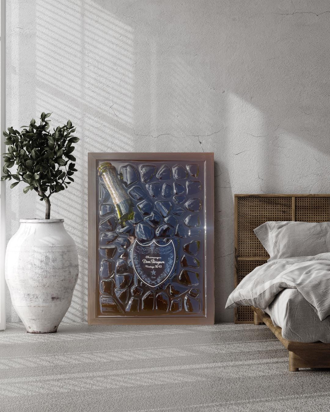 Broken Bottle Art | White Luminous 2015 Champagne Bottle | Luxury Epoxy | Resin Art | Gift for Him | Home Decor