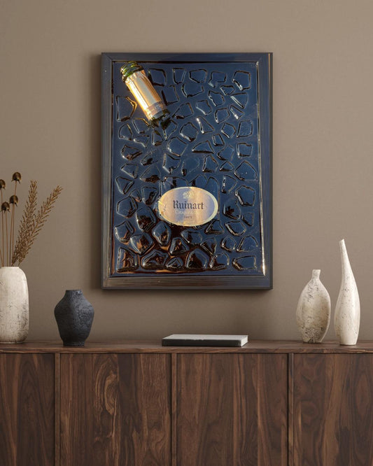 Champagne Broken Bottle Art Black & Gold Epoxy Resin Modern Wall Decor