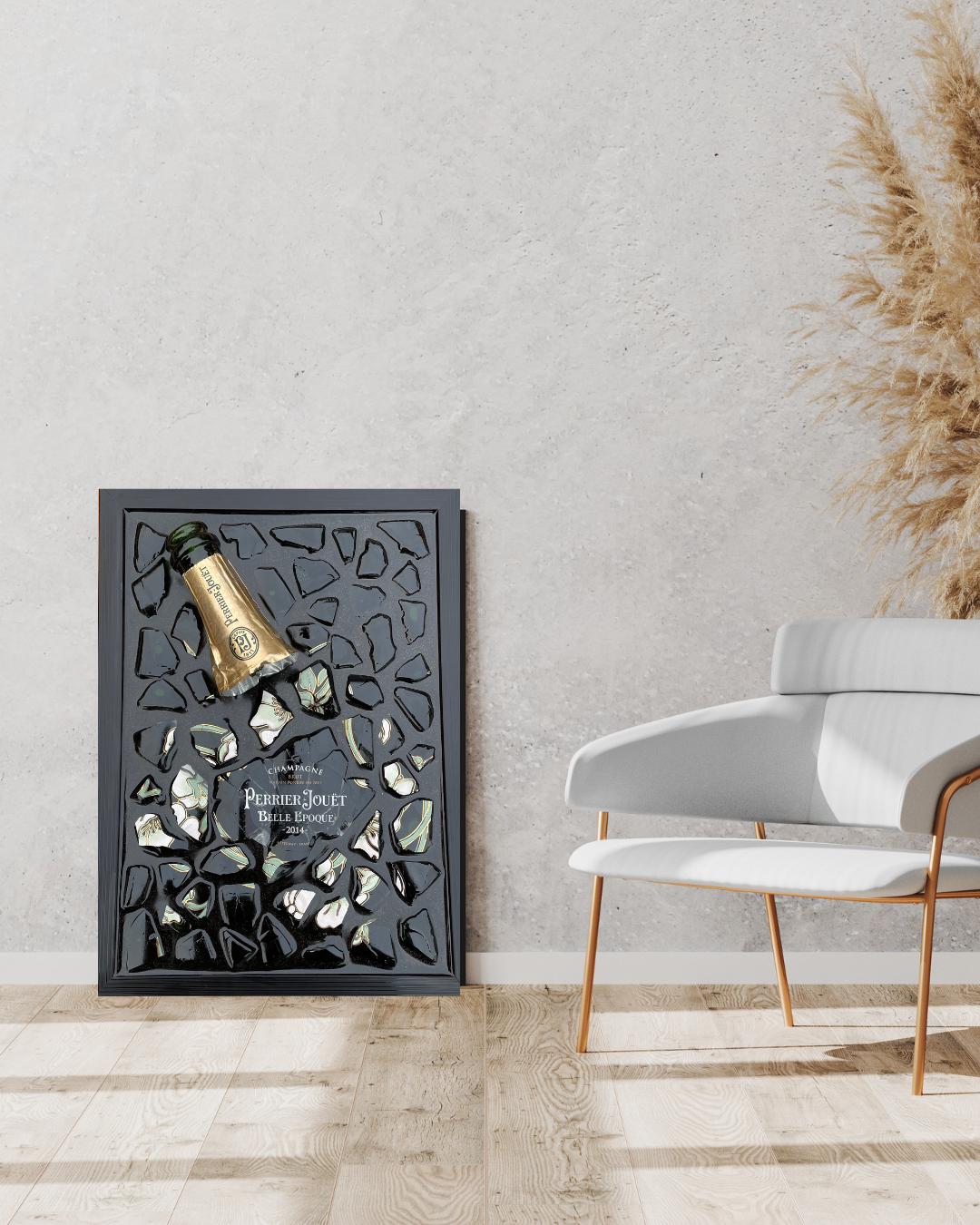 Broken Bottle Art Featuring Perrier-Jouët Champagne Bottle | Gifts for Him | Epoxy Resin Art | Unique Decor | Epoxy art