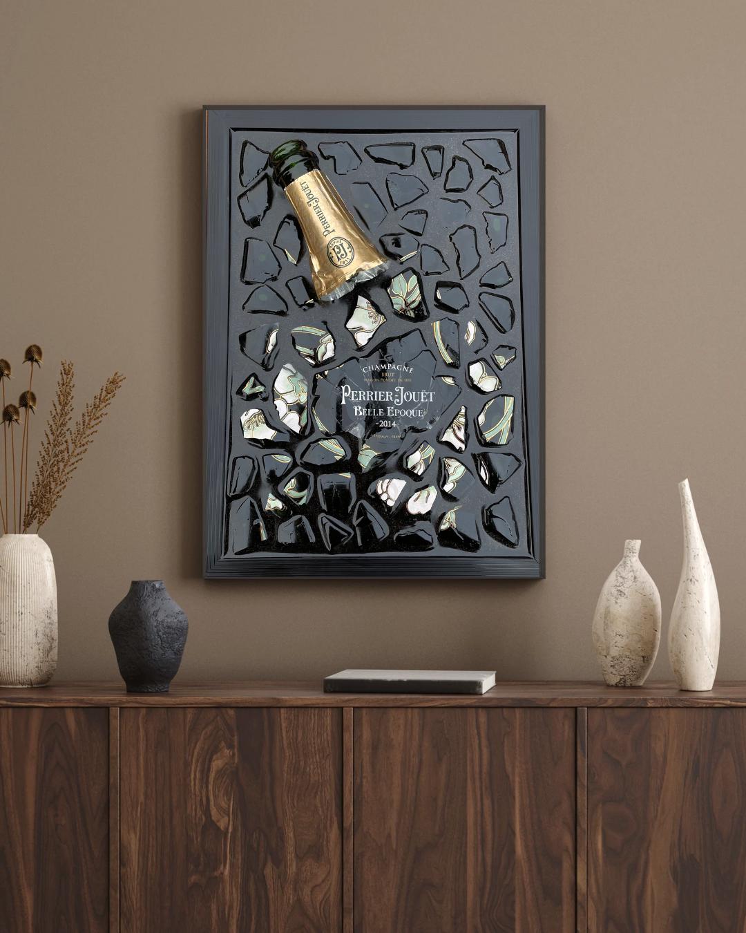 Broken Bottle Art Featuring Perrier-Jouët Champagne Bottle | Gifts for Him | Epoxy Resin Art | Unique Decor | Epoxy art