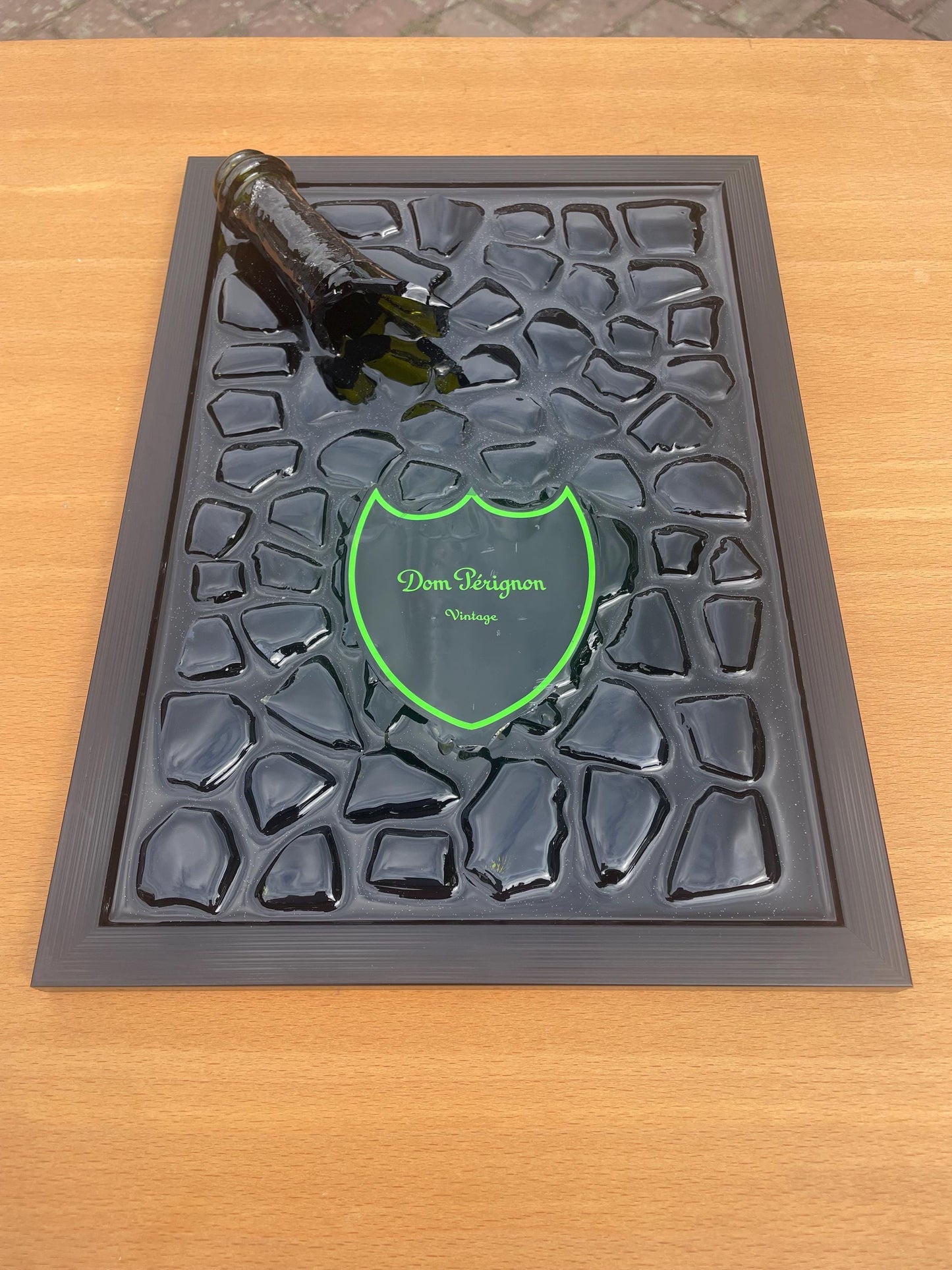 Broken Bottle Art | Green Pérignon Champagne Bottle | Luxury Epoxy | Resin | Gift for Him | Unique Decor