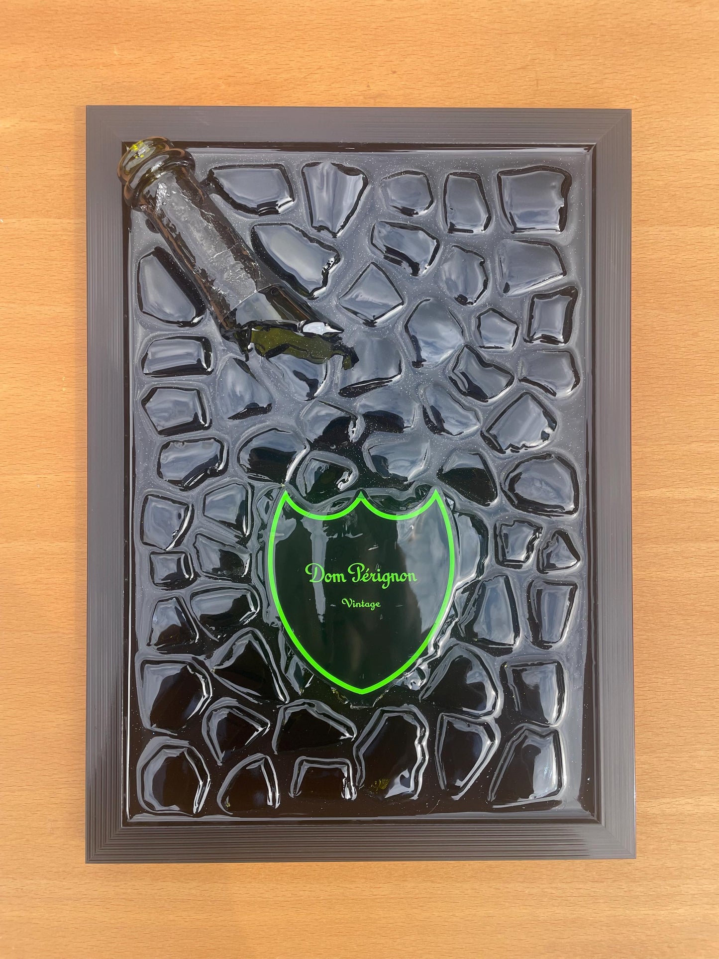 Broken Bottle Art | Green Pérignon Champagne Bottle | Luxury Epoxy | Resin | Gift for Him | Unique Decor
