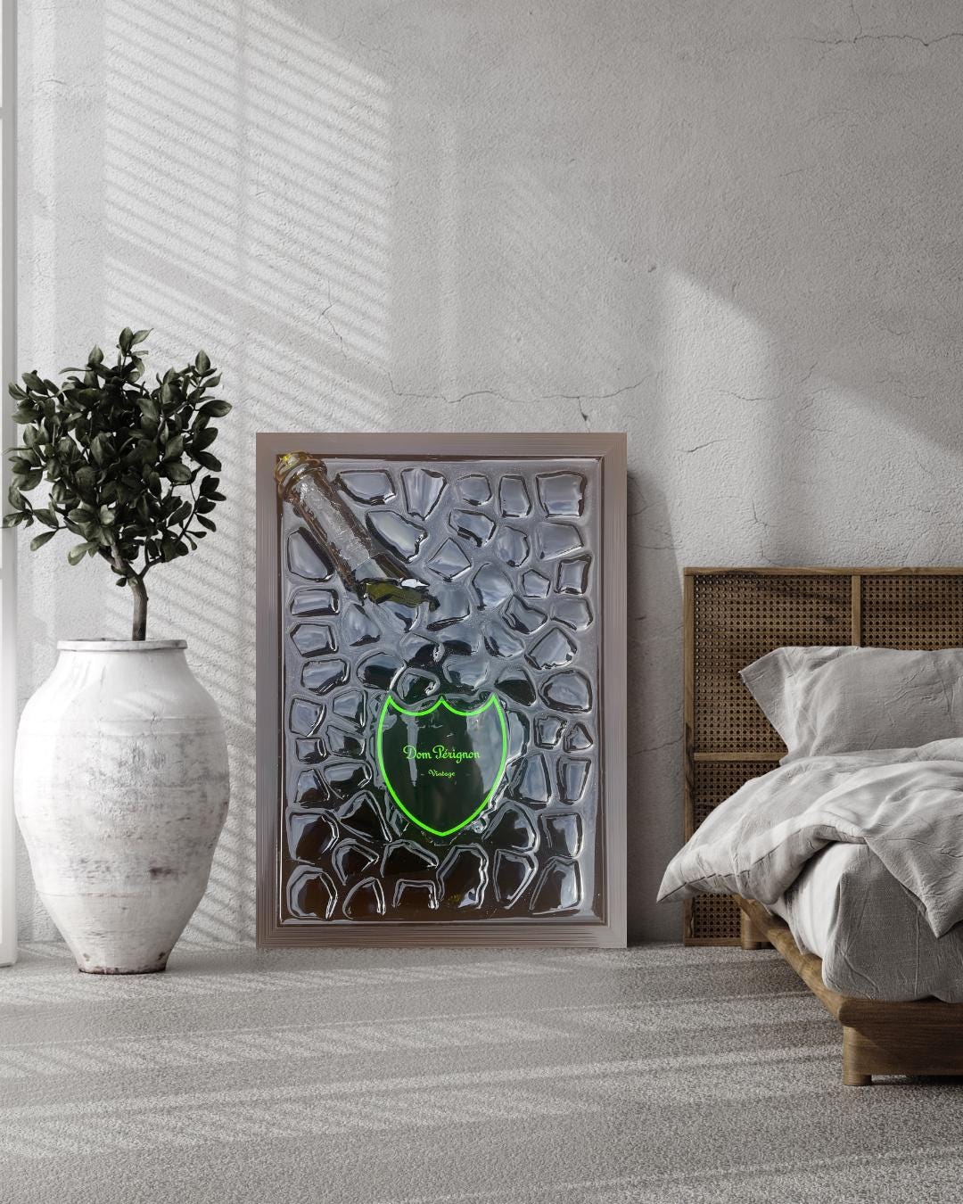 Broken Bottle Art | Green Pérignon Champagne Bottle | Luxury Epoxy | Resin | Gift for Him | Unique Decor