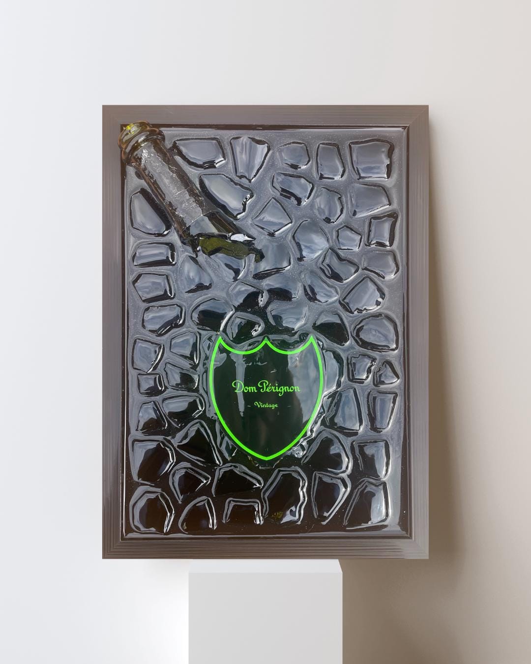 Broken Bottle Art | Green Pérignon Champagne Bottle | Luxury Epoxy | Resin | Gift for Him | Unique Decor