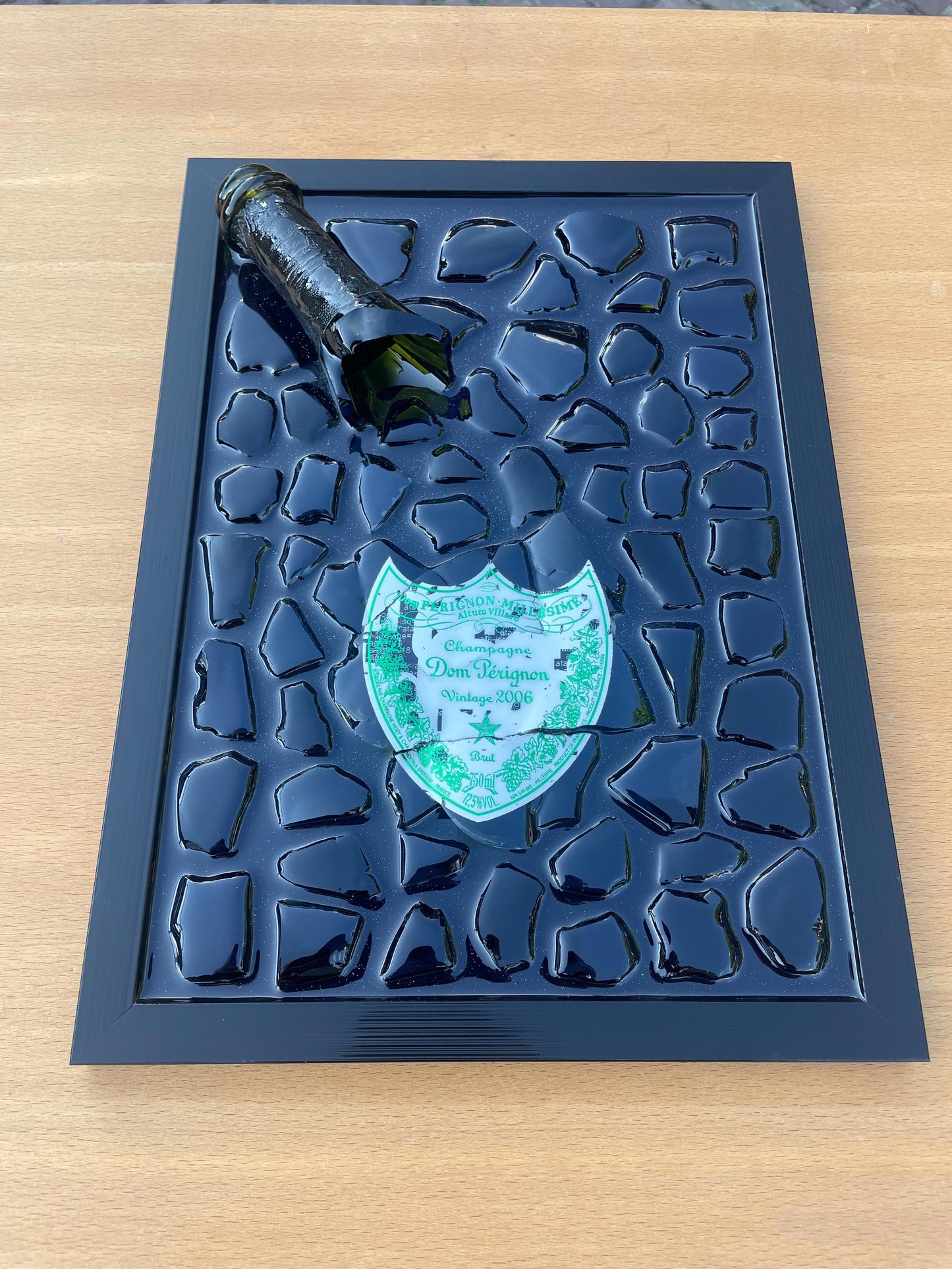 Broken Bottle Art Resin Painting Perignon 2006 Epoxy Artwork by Michael Riedel Modern Home Decor Gift for Him