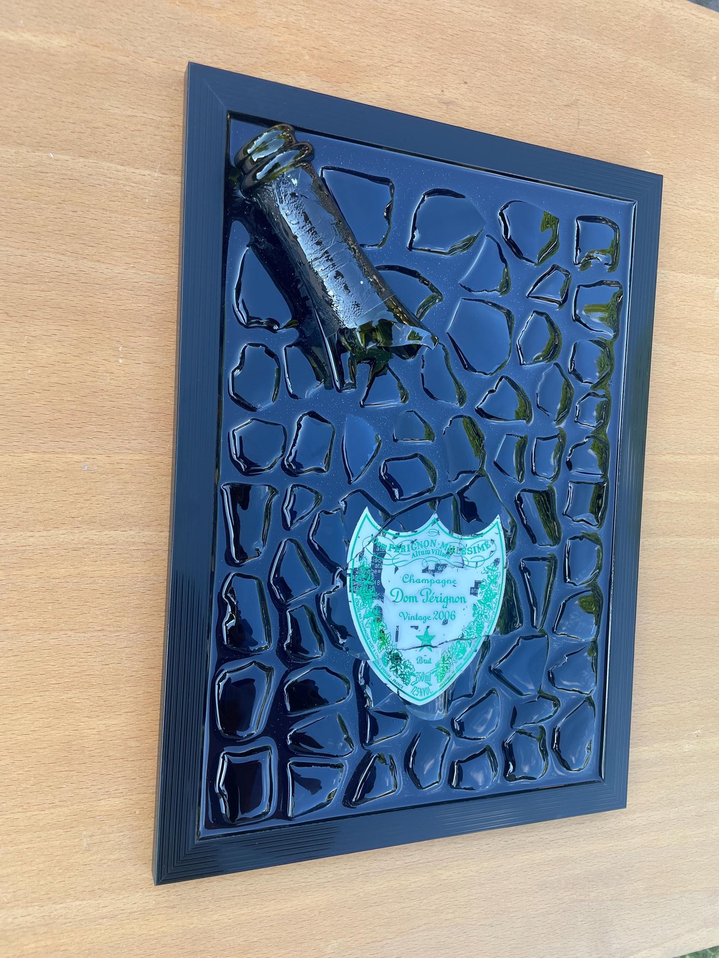 Broken Bottle Art Resin Painting Perignon 2006 Epoxy Artwork by Michael Riedel Modern Home Decor Gift for Him