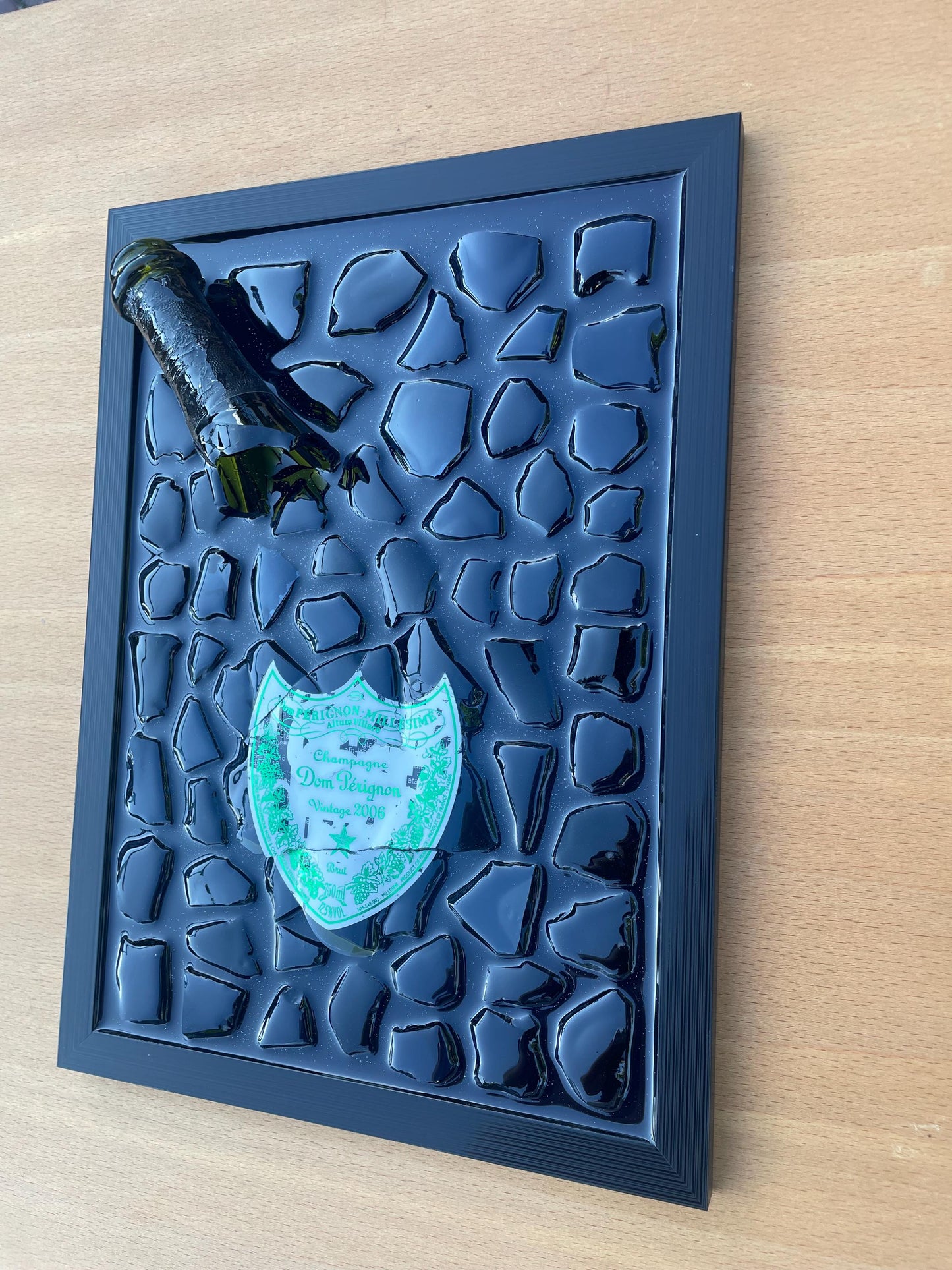 Broken Bottle Art Resin Painting Perignon 2006 Epoxy Artwork by Michael Riedel Modern Home Decor Gift for Him