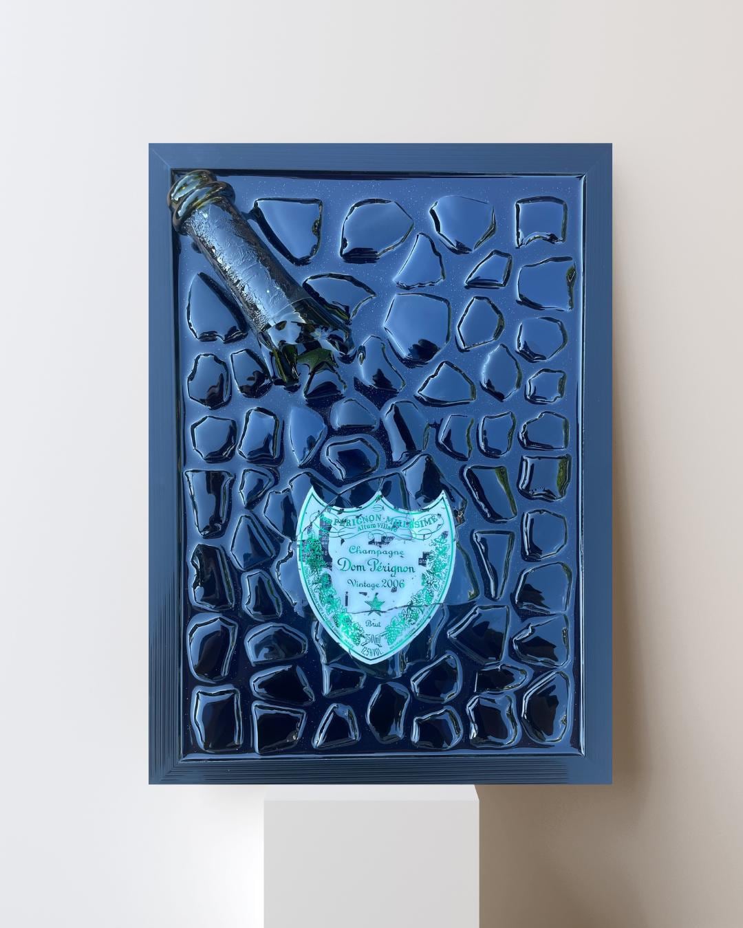 Broken Bottle Art Resin Painting Perignon 2006 Epoxy Artwork by Michael Riedel Modern Home Decor Gift for Him