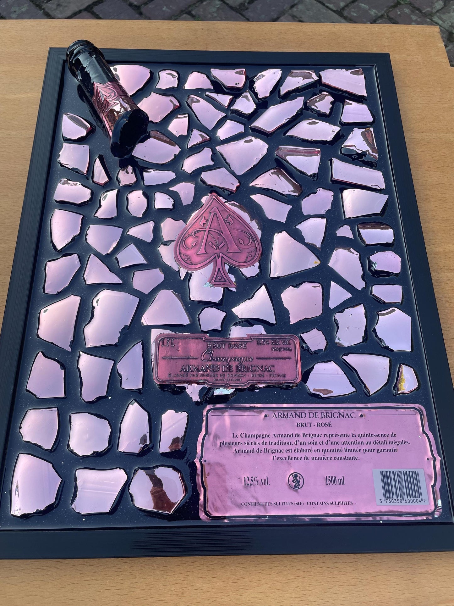 Broken Bottle Art Brignac XL 1.5L Champagne Bottle | Pink Art Decor | Epoxy Resin Art | Gift for Him