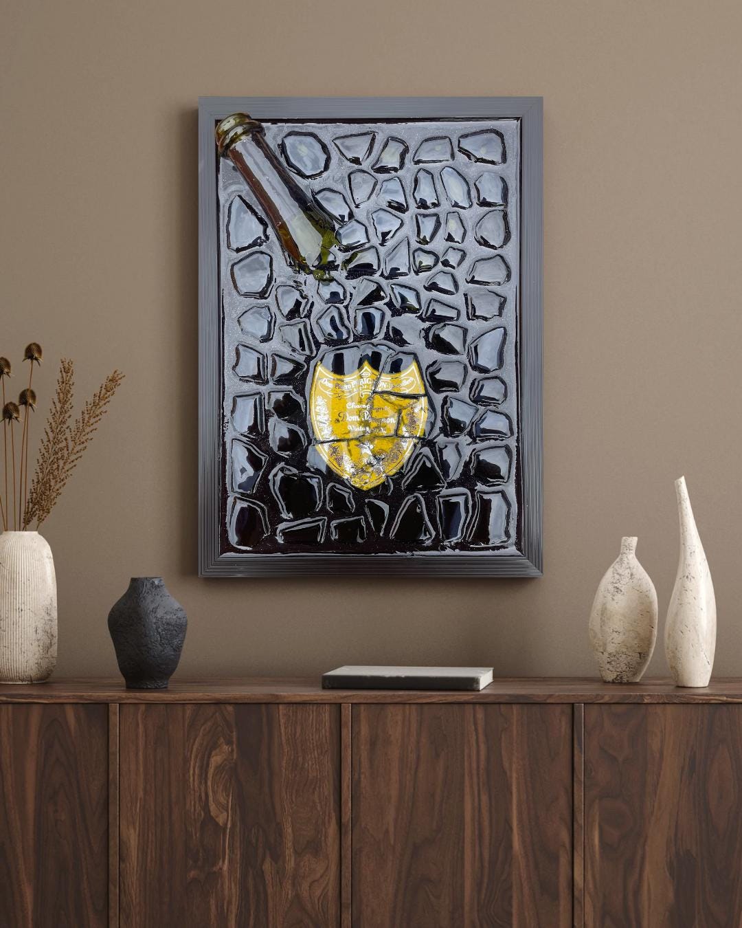 Luxury Epoxy Artwork | Champagne Art | Broken Bottle Art | Pérignon Yellow 2002 | Resin Art | Gift For Him