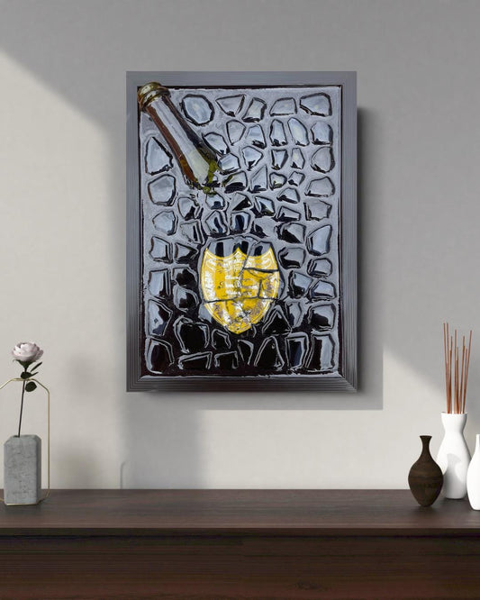 Luxury Epoxy Artwork | Champagne Art | Broken Bottle Art | Pérignon Yellow 2002 | Resin Art | Gift For Him