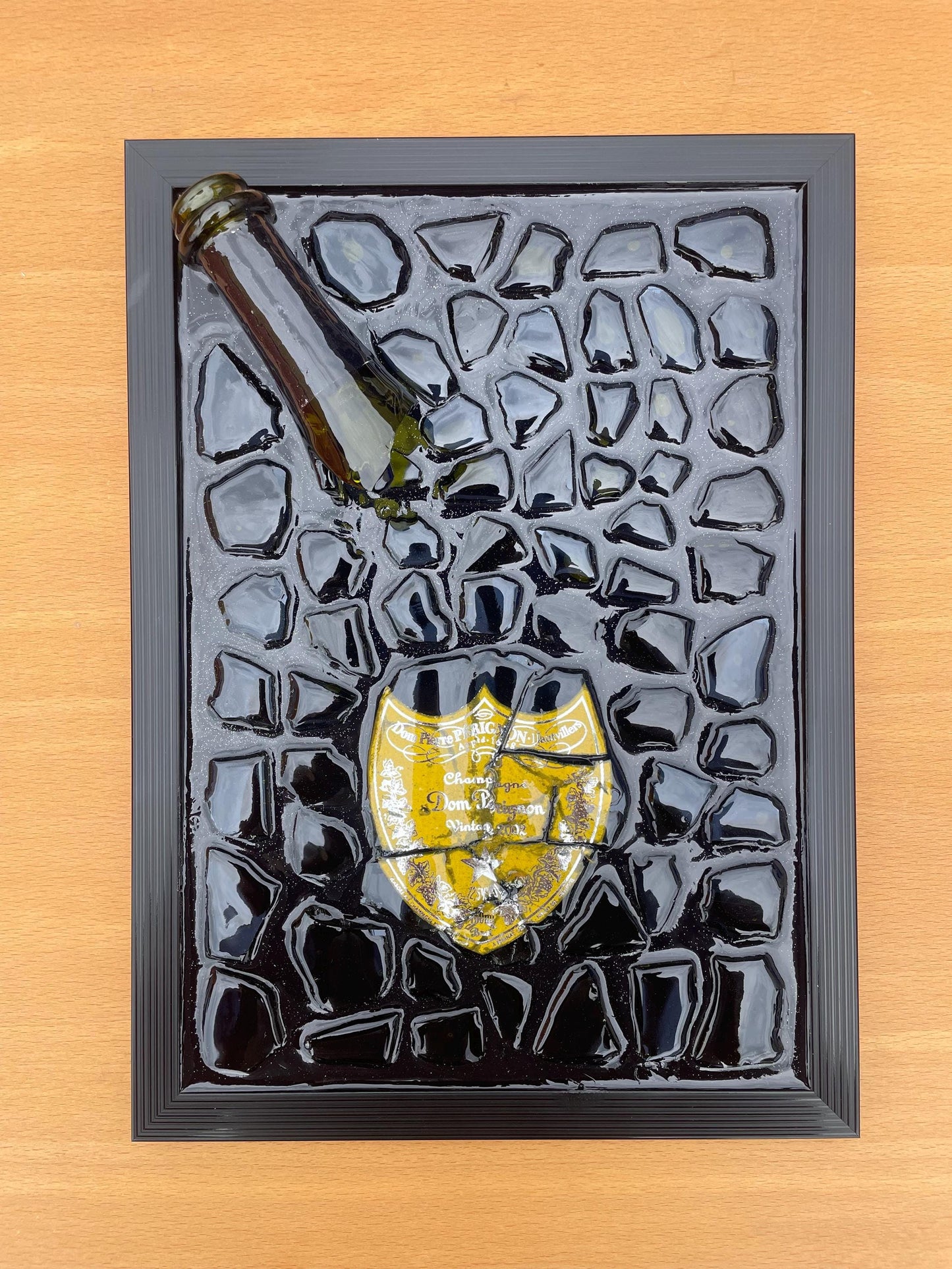 Luxury Epoxy Artwork | Champagne Art | Broken Bottle Art | Pérignon Yellow 2002 | Resin Art | Gift For Him