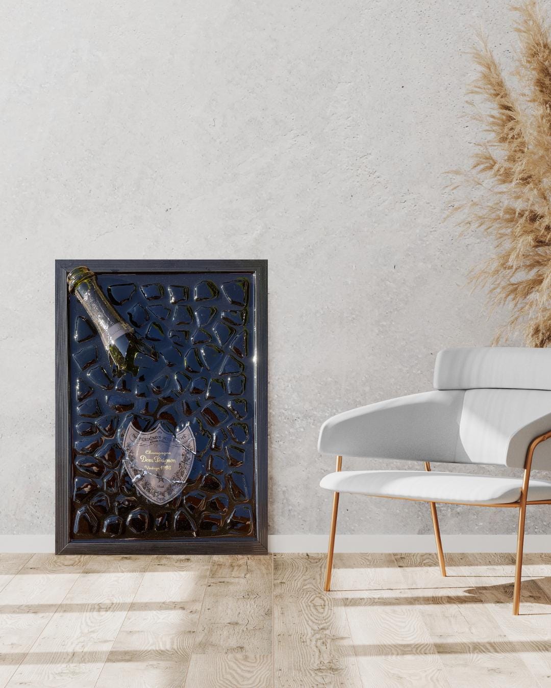 Luxury Epoxy Broken Bottle Artwork Featuring Pérignon P2 1998 Champagne Bottle | Handmade Resin Art