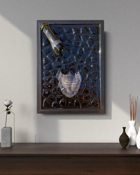 Luxury Epoxy Broken Bottle Artwork Featuring Pérignon P2 1998 Champagne Bottle | Handmade Resin Art