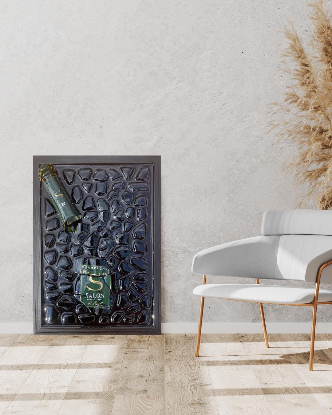 Luxury Epoxy Art | Broken Bottle Art | Salon Champagne 2004 | Resin Decor | Unique Gift for Him | Man Cave Art