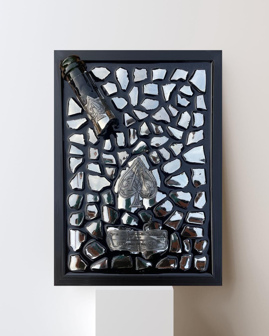 Brignac Champagne Broken Bottle Epoxy Art Silver and Black Tones
