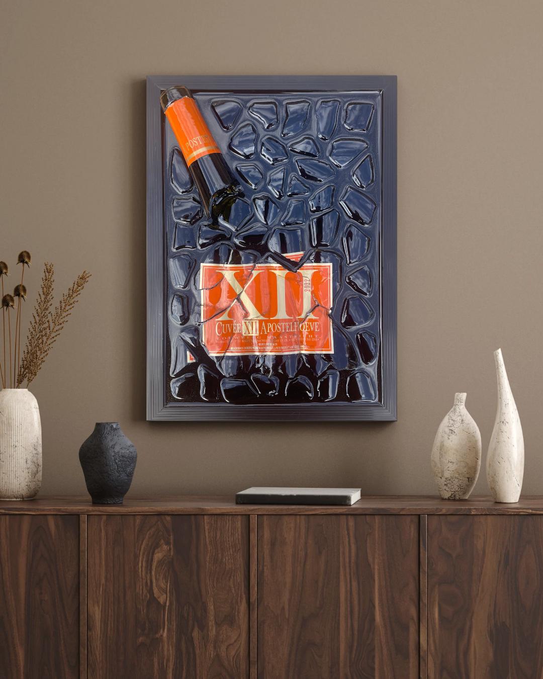 Epoxy Broken Wine Bottle Art: Cuvée XII Apostelhoeve, Luxury Home Decor