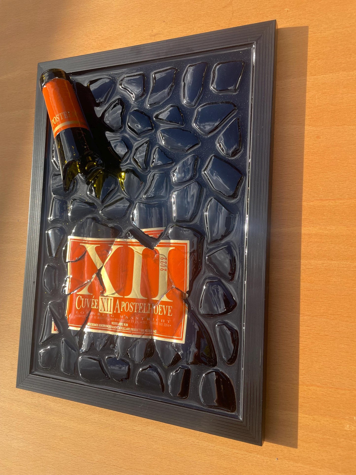 Epoxy Broken Wine Bottle Art: Cuvée XII Apostelhoeve, Luxury Home Decor