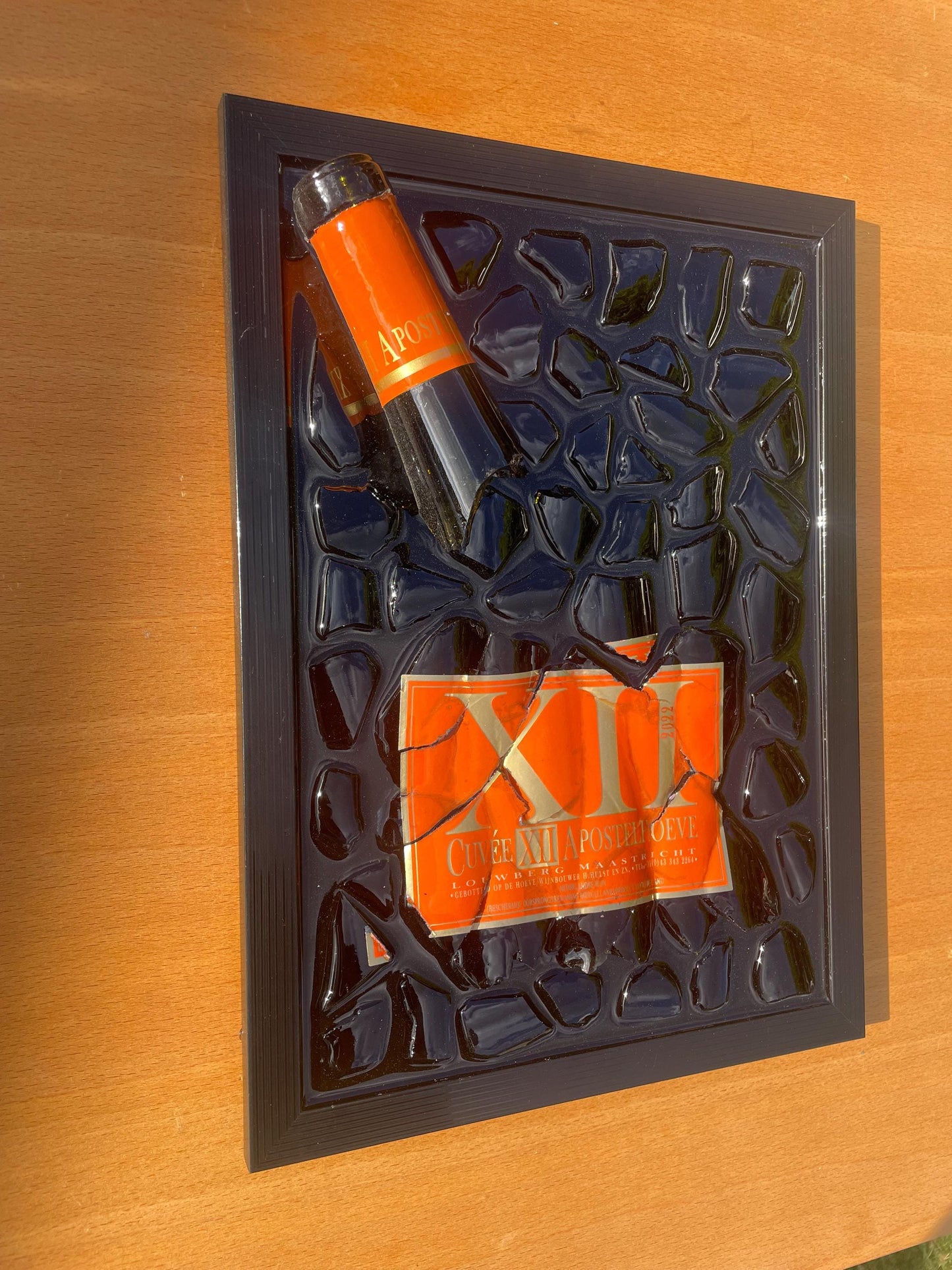 Epoxy Broken Wine Bottle Art: Cuvée XII Apostelhoeve, Luxury Home Decor
