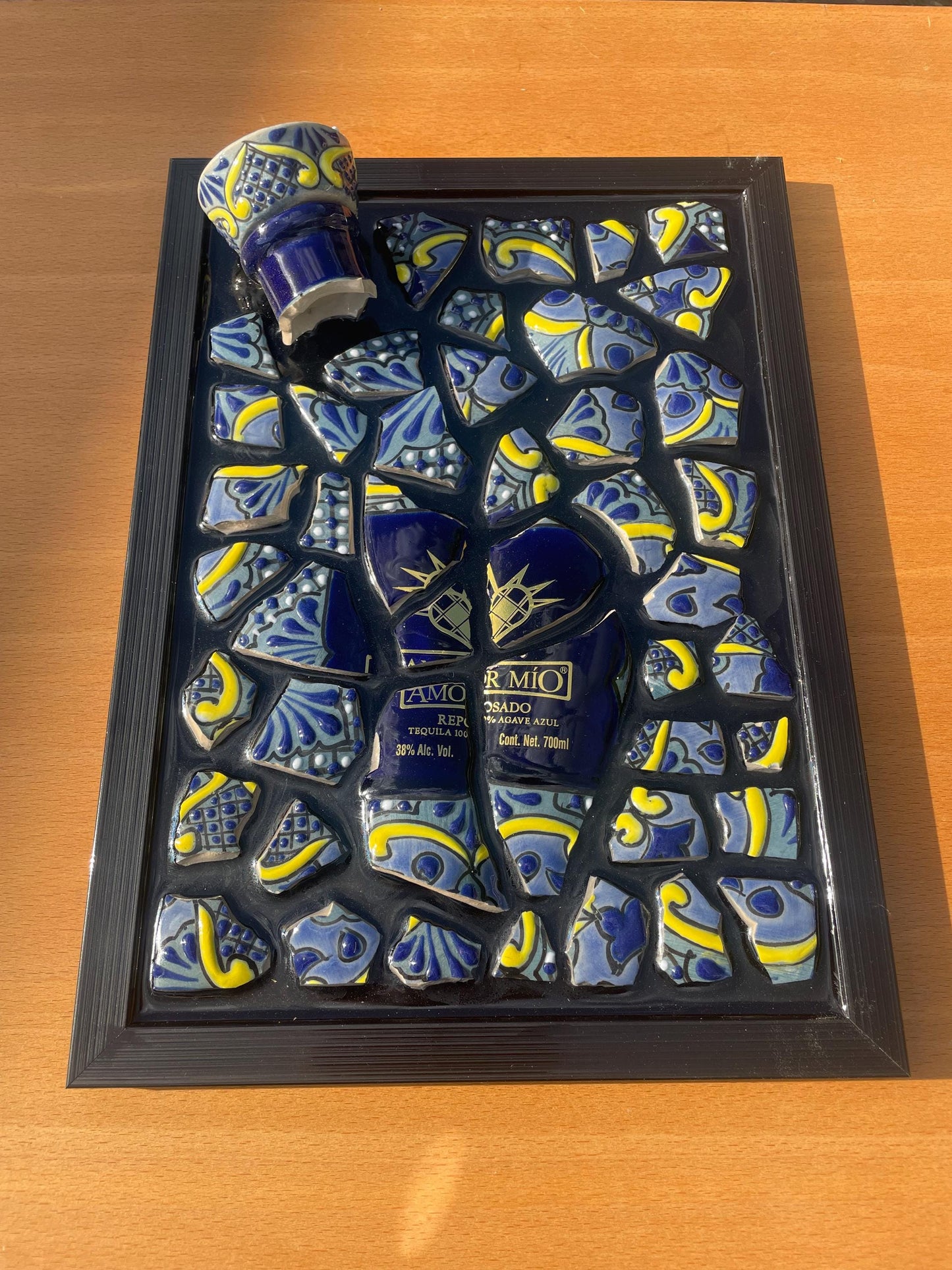 Broken Bottle Resin Artwork | Amor Mio Tequila Display | Luxury Epoxy Art | Gift For Him | Office Decor