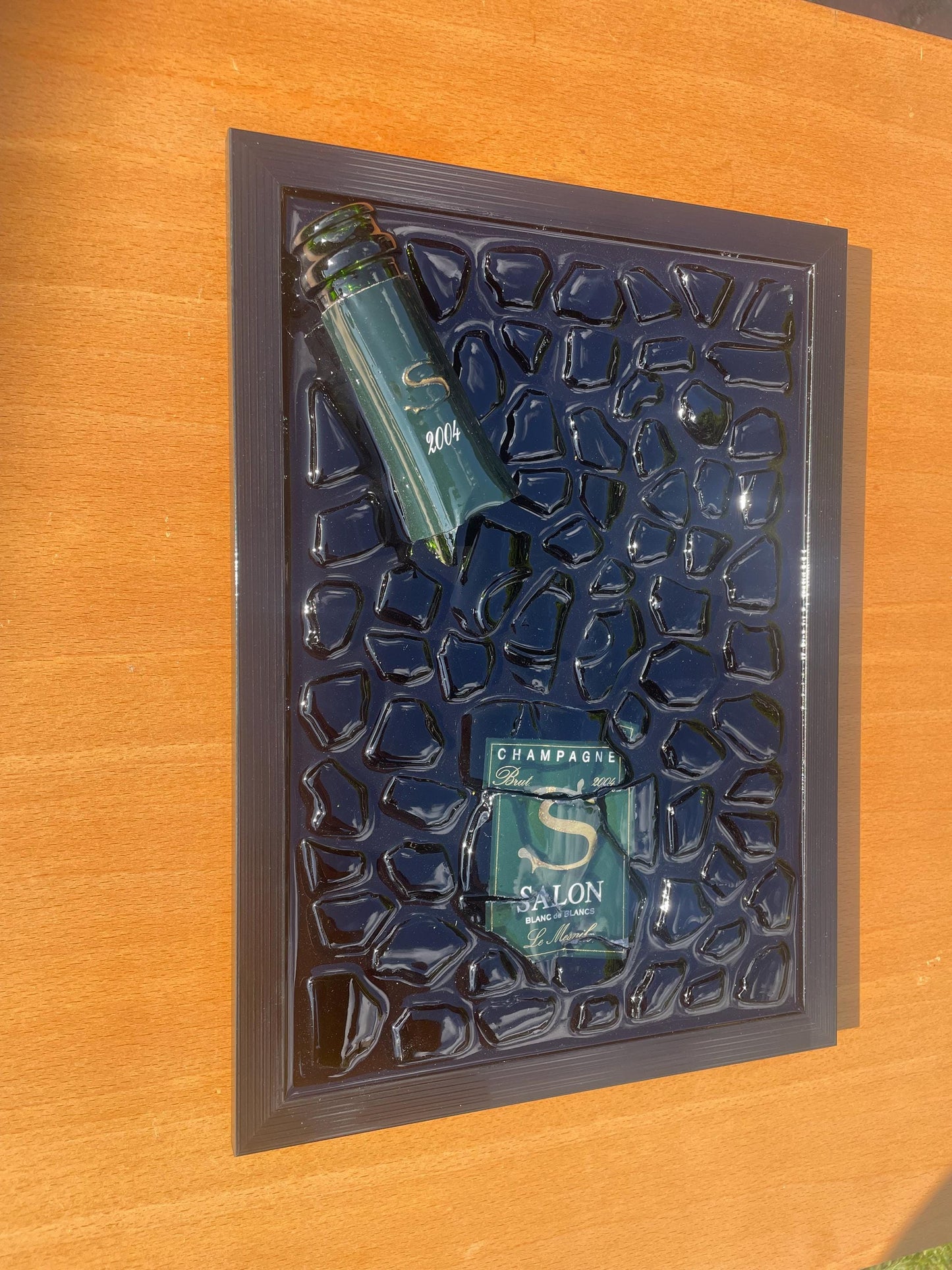 Luxury Epoxy Art | Broken Bottle Art | Salon Champagne 2004 | Resin Decor | Unique Gift for Him | Man Cave Art