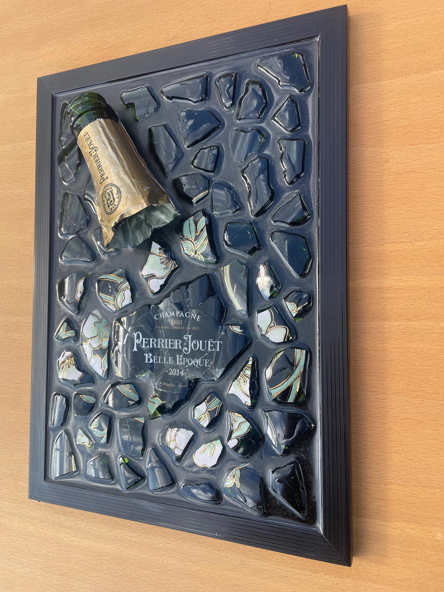 Broken Bottle Art Featuring Perrier-Jouët Champagne Bottle | Gifts for Him | Epoxy Resin Art | Unique Decor | Epoxy art