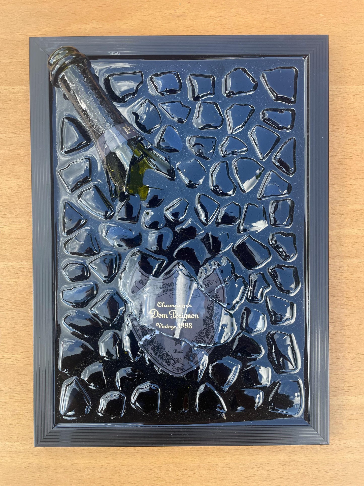 Luxury Epoxy Broken Bottle Artwork Featuring Pérignon P2 1998 Champagne Bottle | Handmade Resin Art