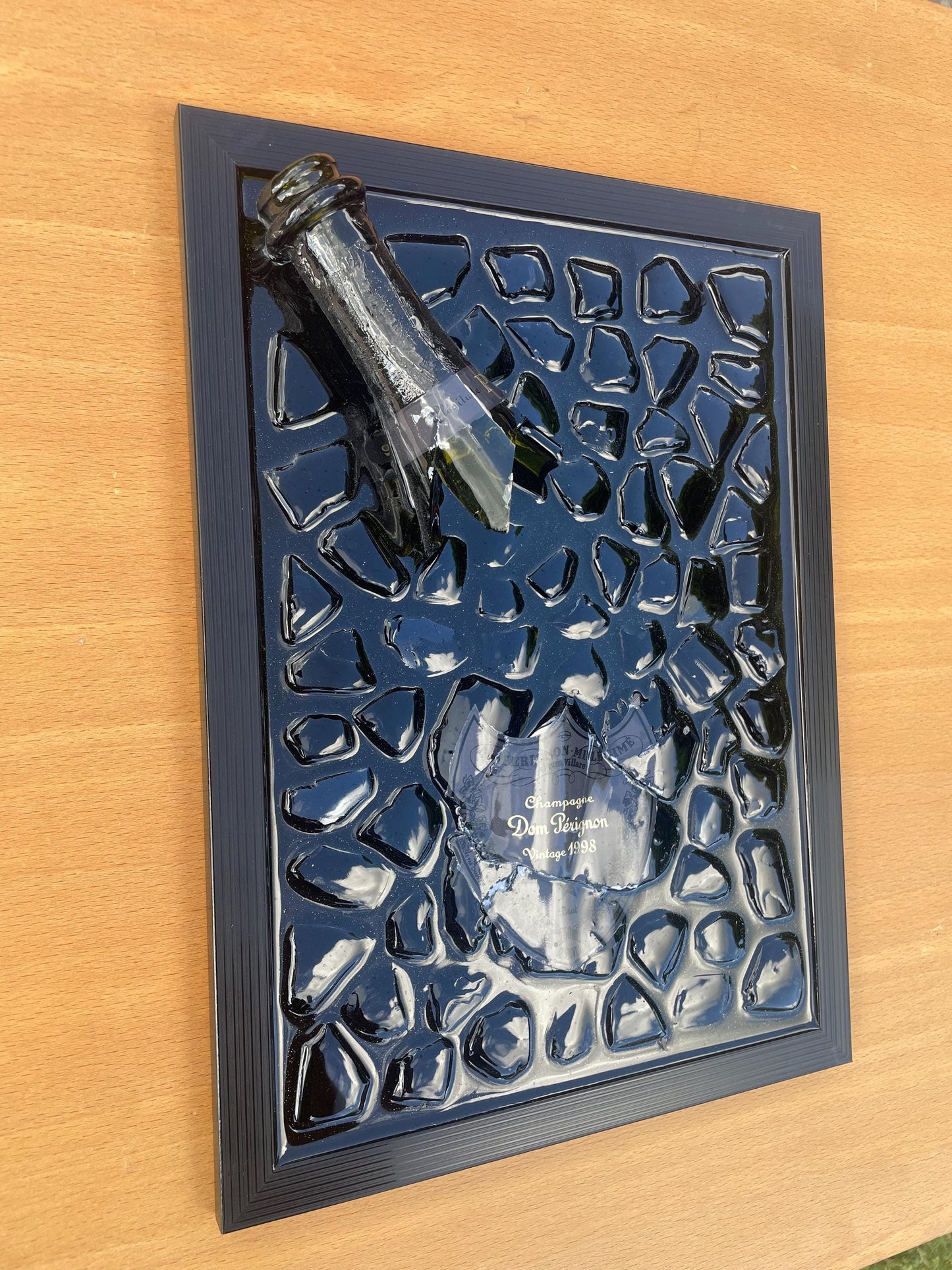 Luxury Epoxy Broken Bottle Artwork Featuring Pérignon P2 1998 Champagne Bottle | Handmade Resin Art