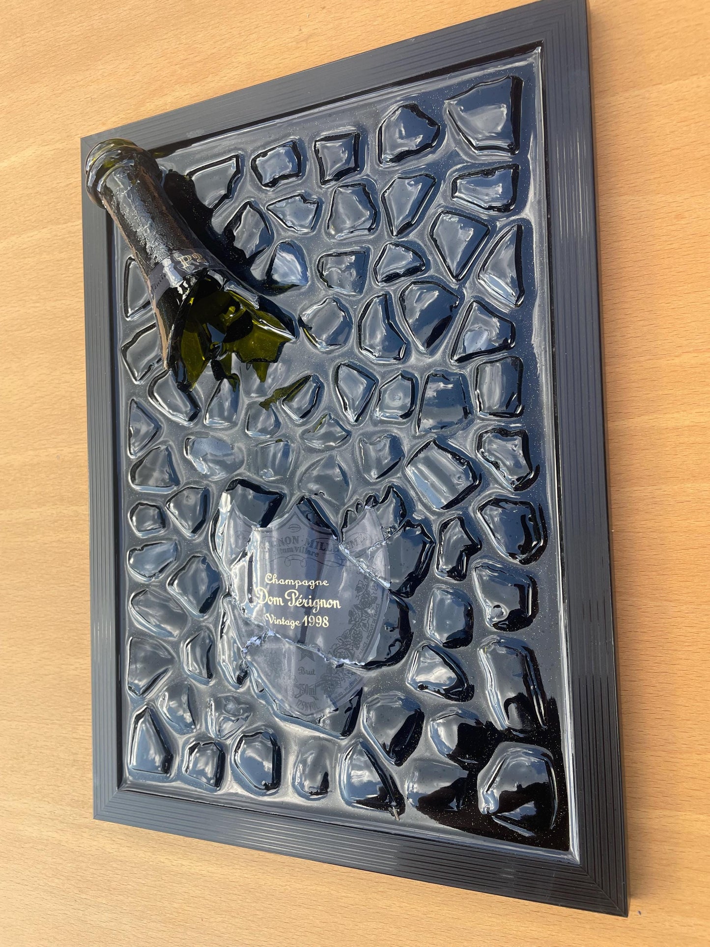 Luxury Epoxy Broken Bottle Artwork Featuring Pérignon P2 1998 Champagne Bottle | Handmade Resin Art