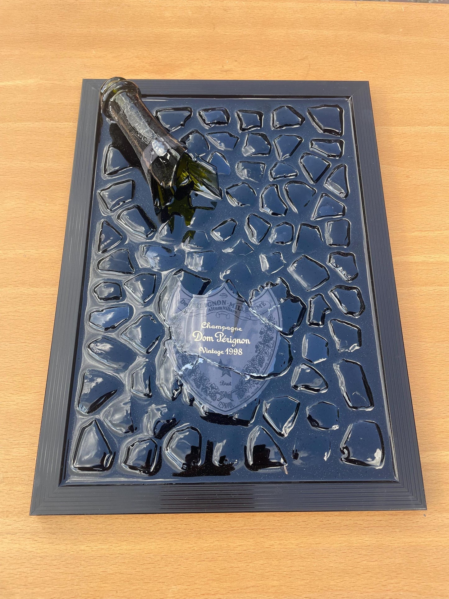 Luxury Epoxy Broken Bottle Artwork Featuring Pérignon P2 1998 Champagne Bottle | Handmade Resin Art