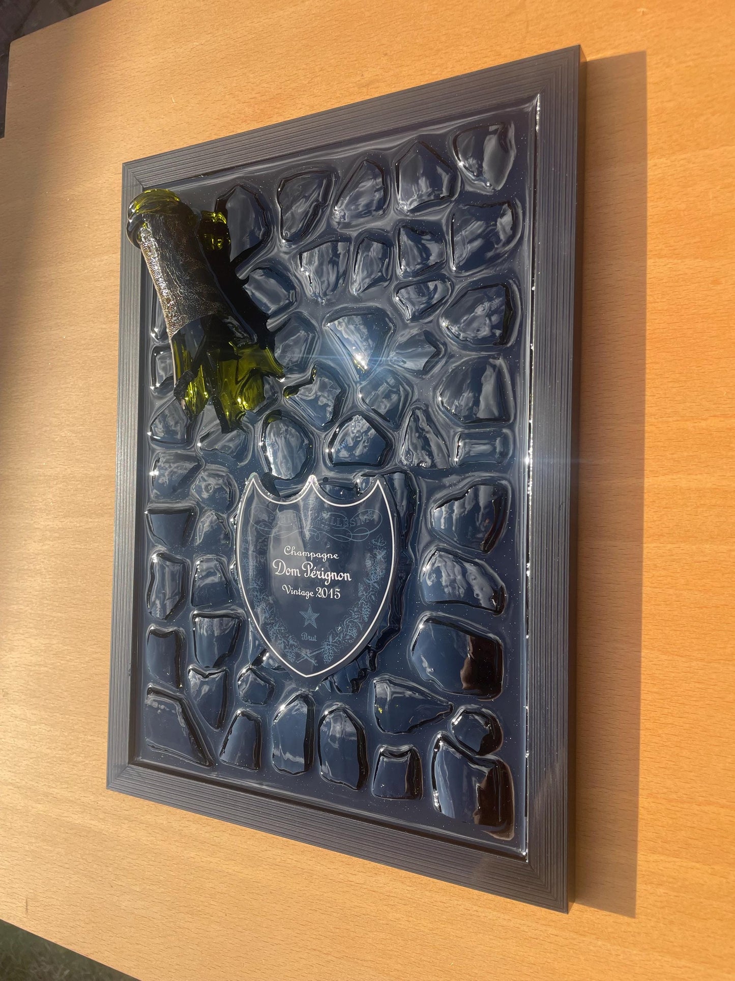 Luminous Perignon Champagne Broken Bottle Art Epoxy Resin Wall Decor