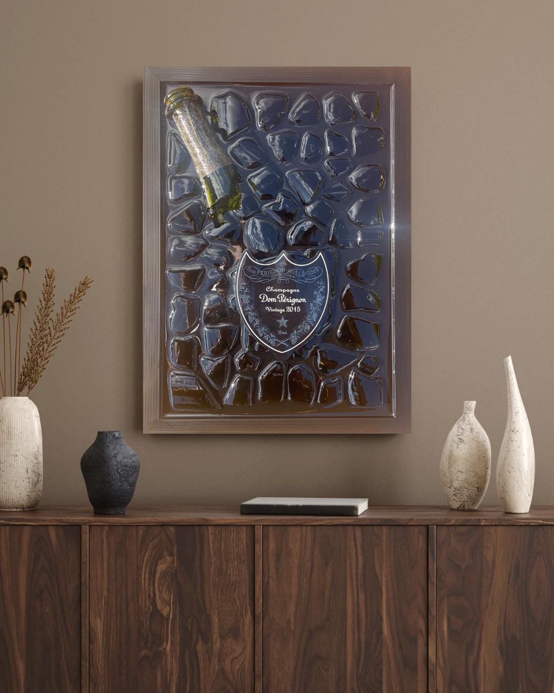 Broken Bottle Art | White Luminous 2015 Champagne Bottle | Luxury Epoxy | Resin Art | Gift for Him | Home Decor